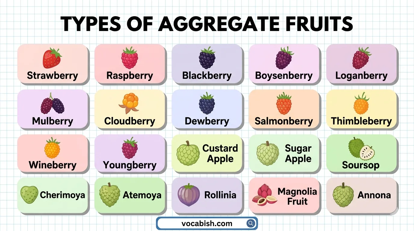 Aggregate Fruits examples strawberry blackberry raspberry soursop pictures