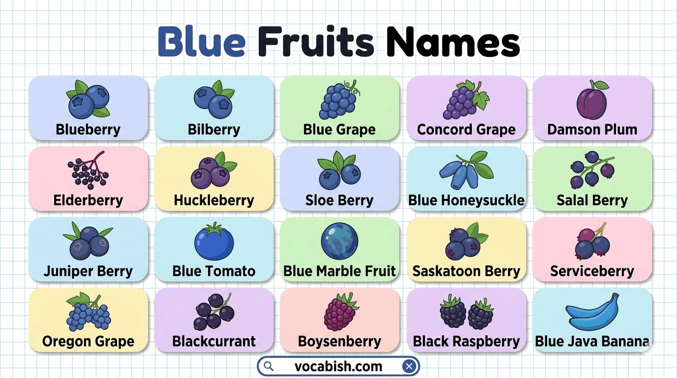 Blue Fruits Names in English with Pictures and PDF