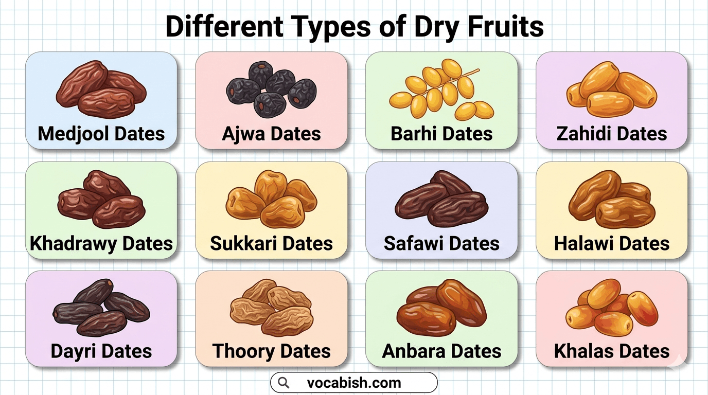 Different Types of Dates with Names and Pictures