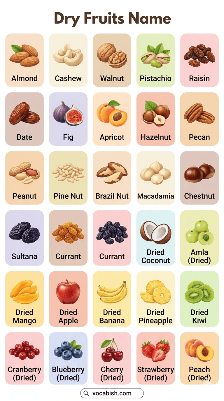 Different Types of Dry Fruits with Pictures