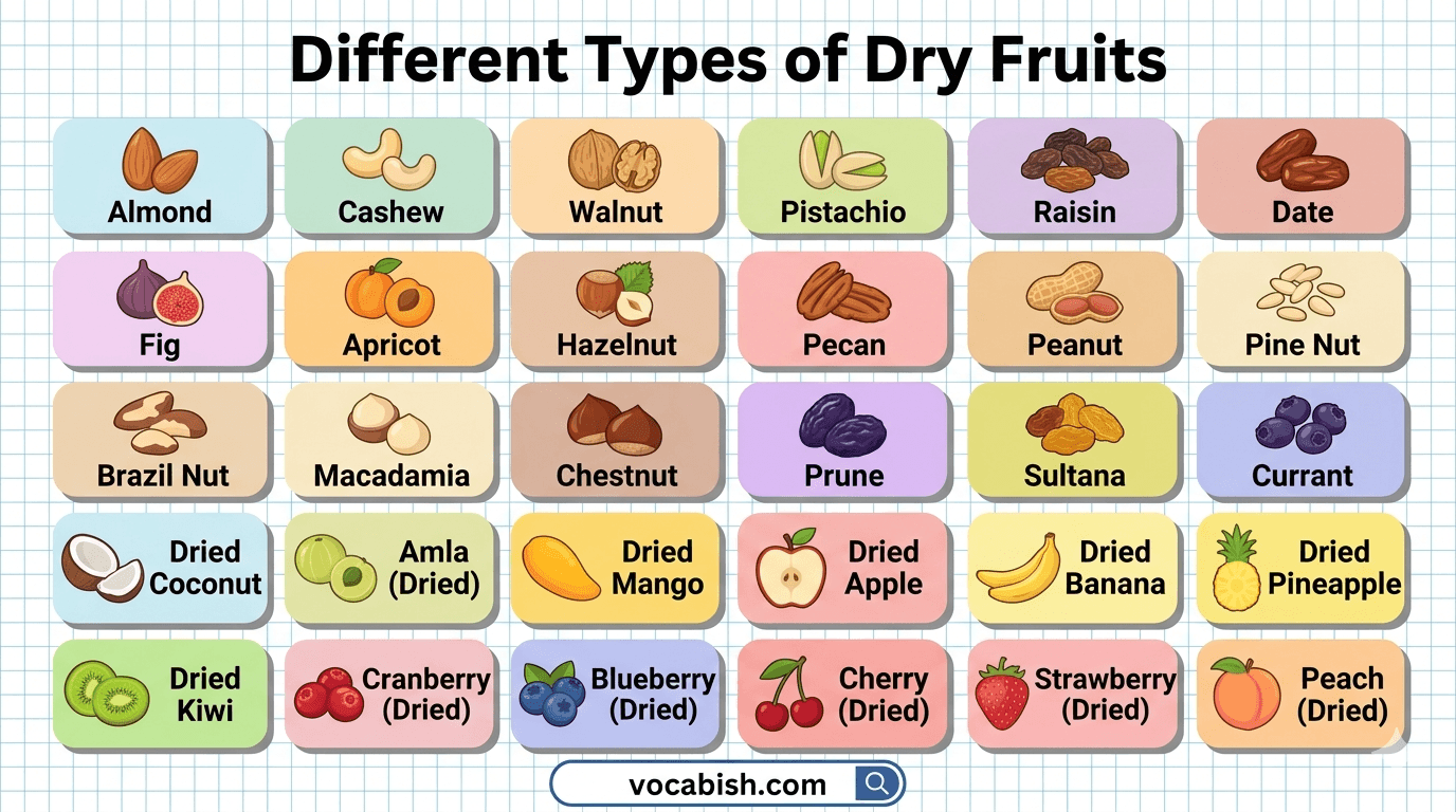 Dry Fruits Name in English with Pictures