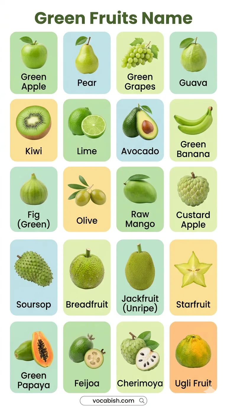 Green Fruit Names in English with Pictures