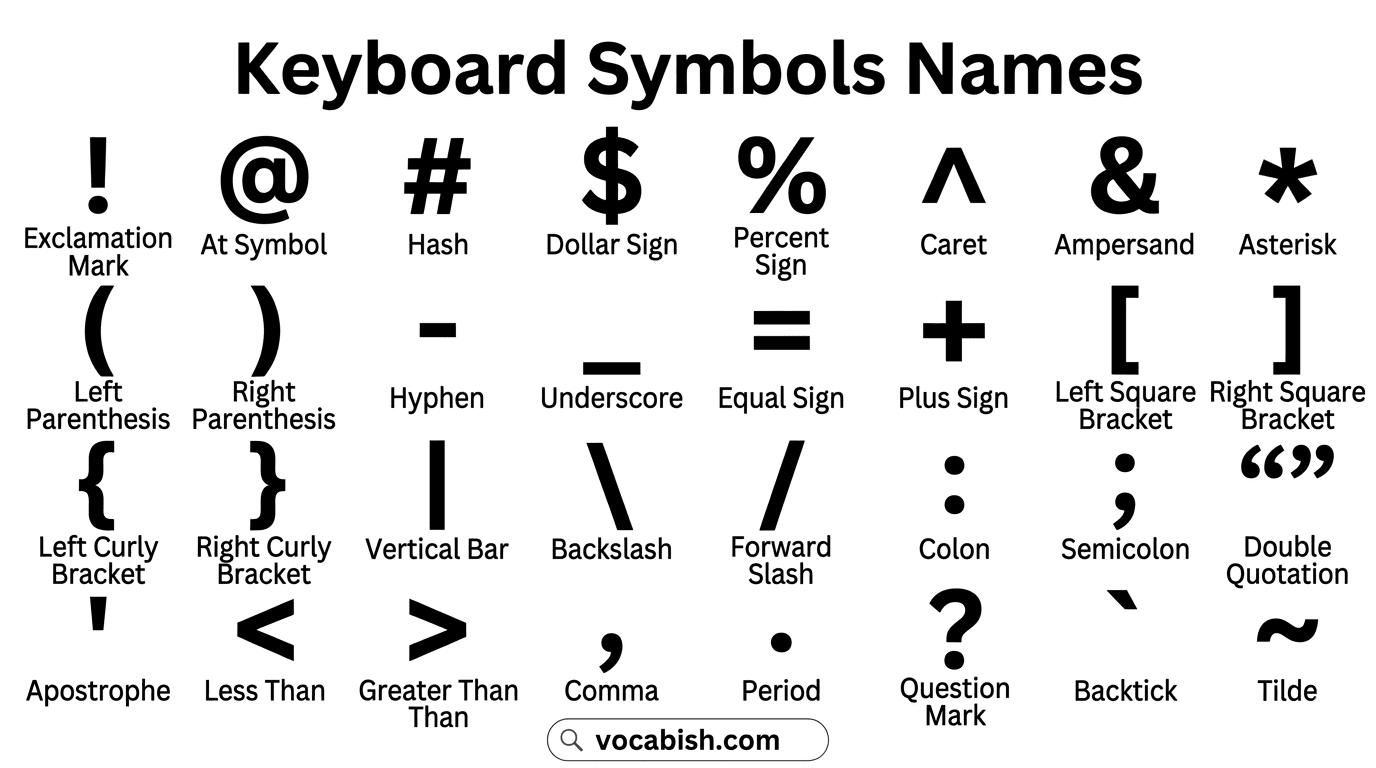 Keyboard Symbols Names in English with Their Pictures