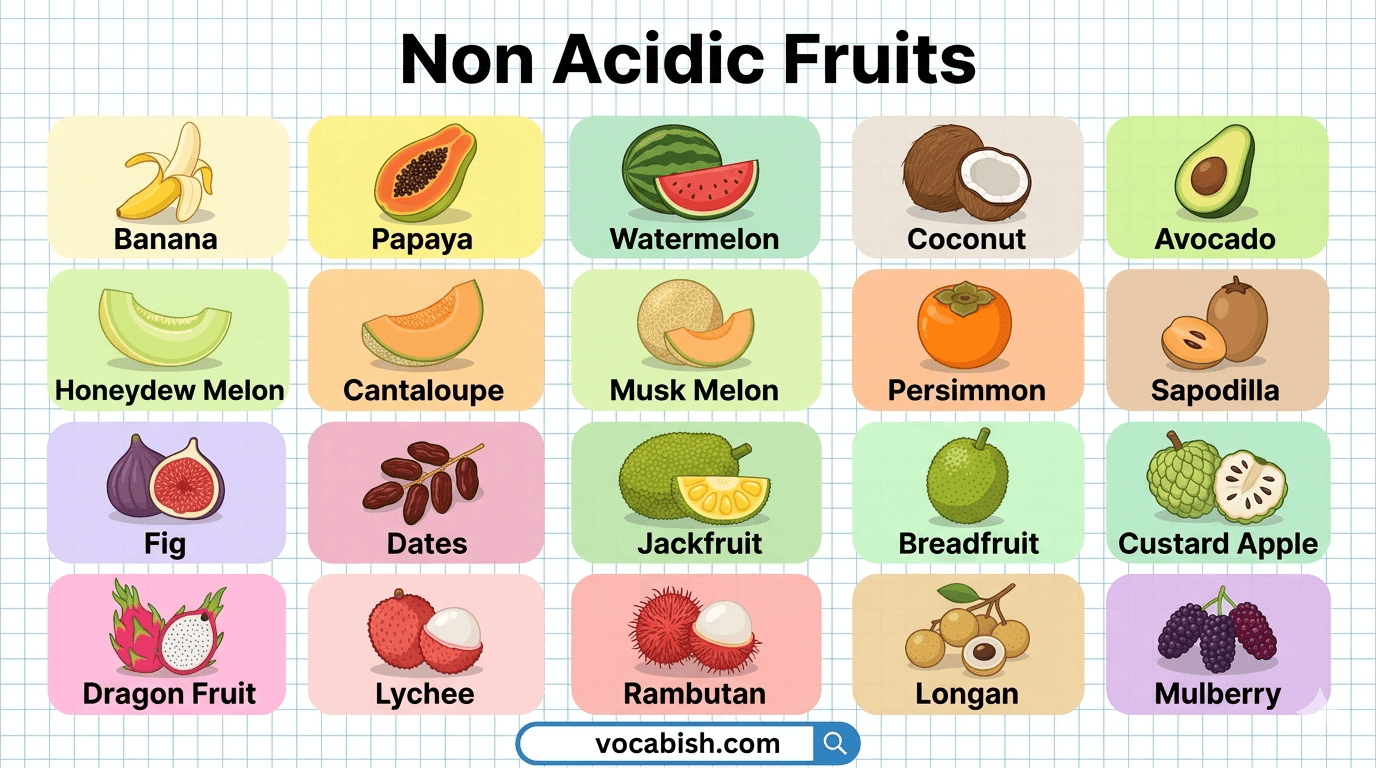 50 Non Acidic Fruits Name in English and Their Pictures