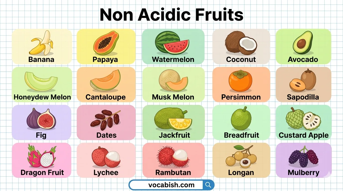 50 Non Acidic Fruits Name in English and Their Pictures
