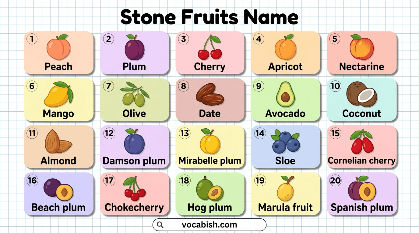 List of All Stone Fruits Name in English with Their Pictures