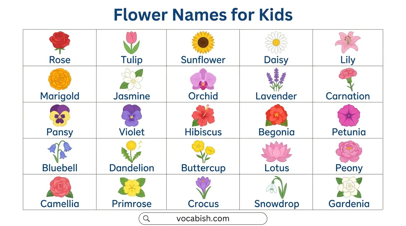 50 Flowers Name for Kids in English with Pictures