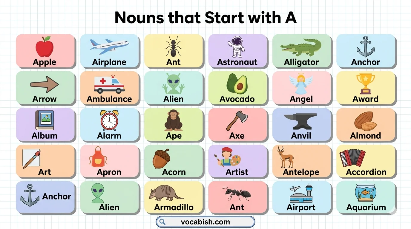 Noun Words Starting with A in English