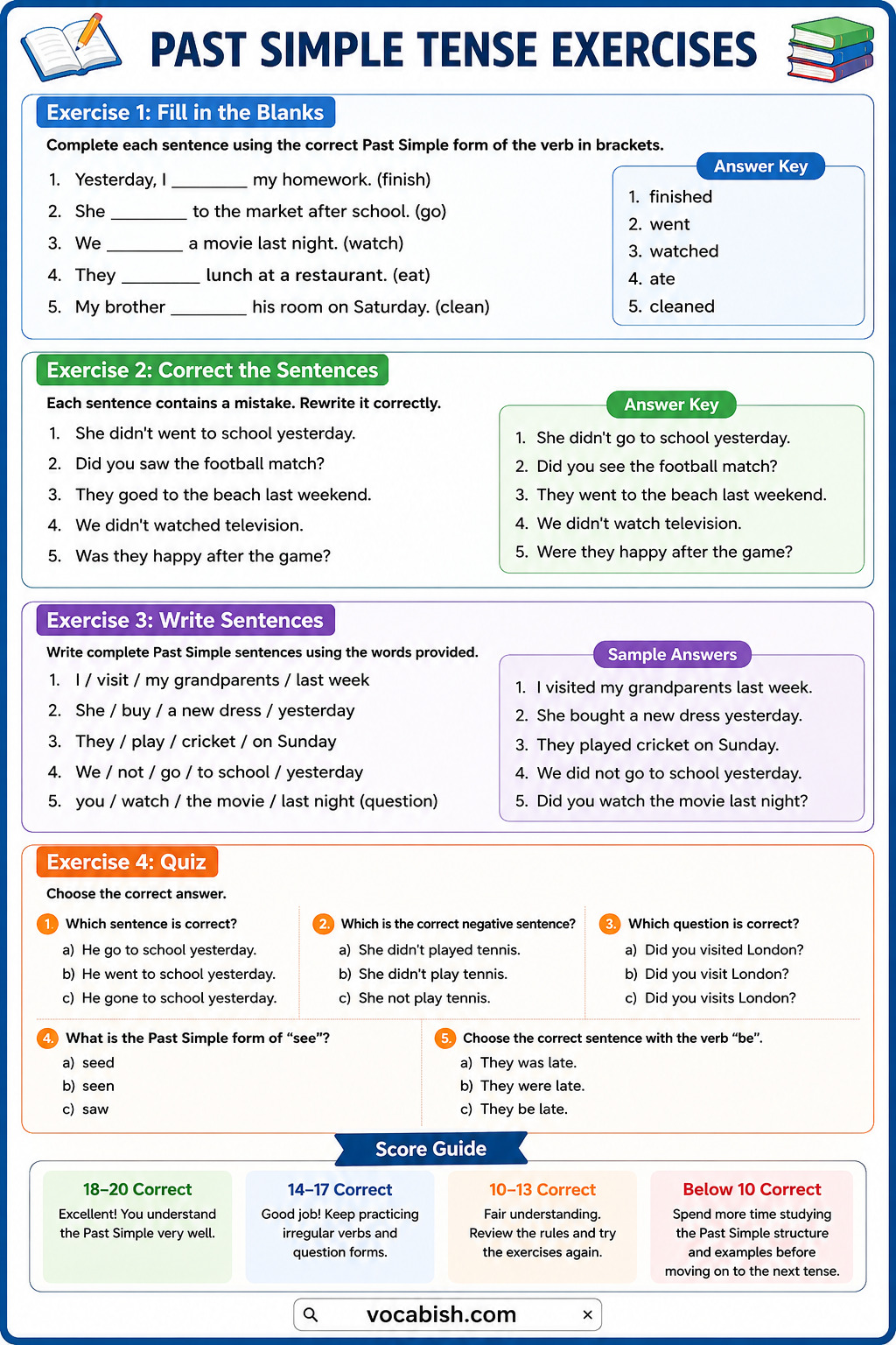 Past Simple Tense Exercises with Answers