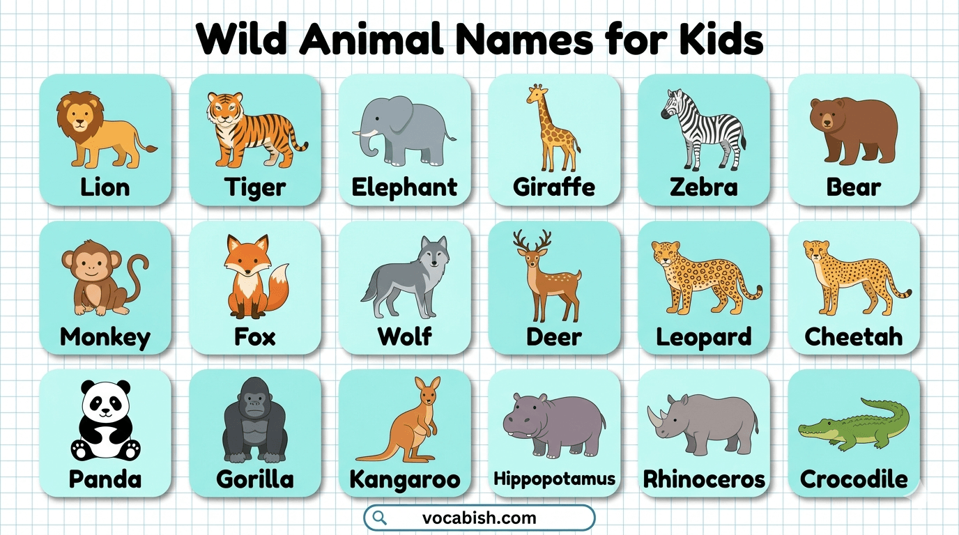 Wild Animals Name for Kids in English with Pictures