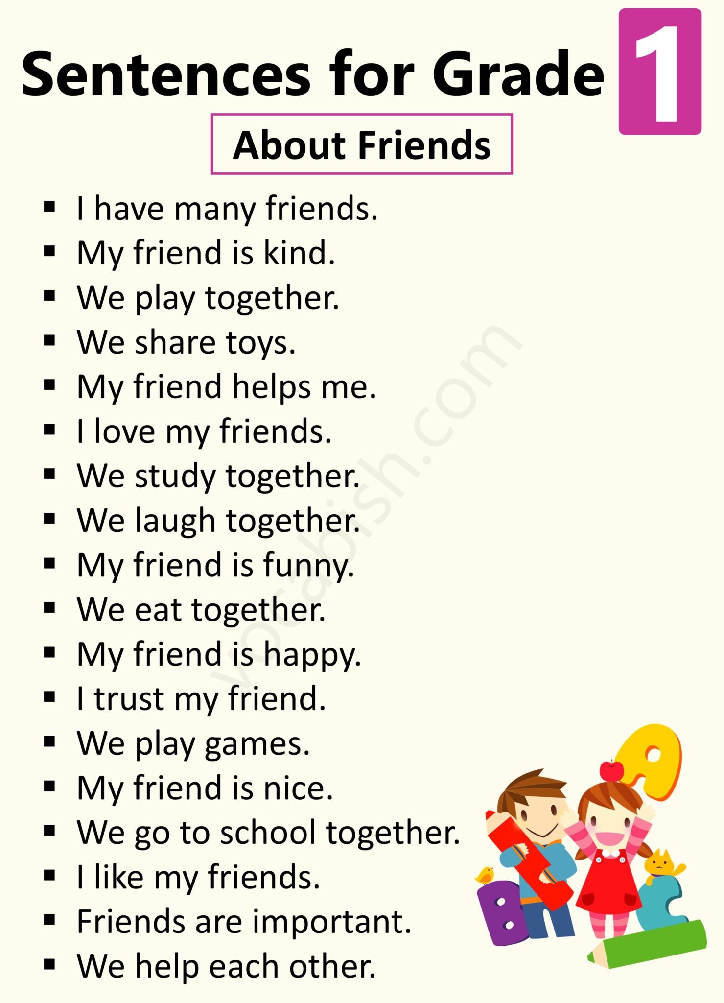 Friend Sentence 100+ Sentences for Grade 1 for Kids in English with PDF | Vocabish