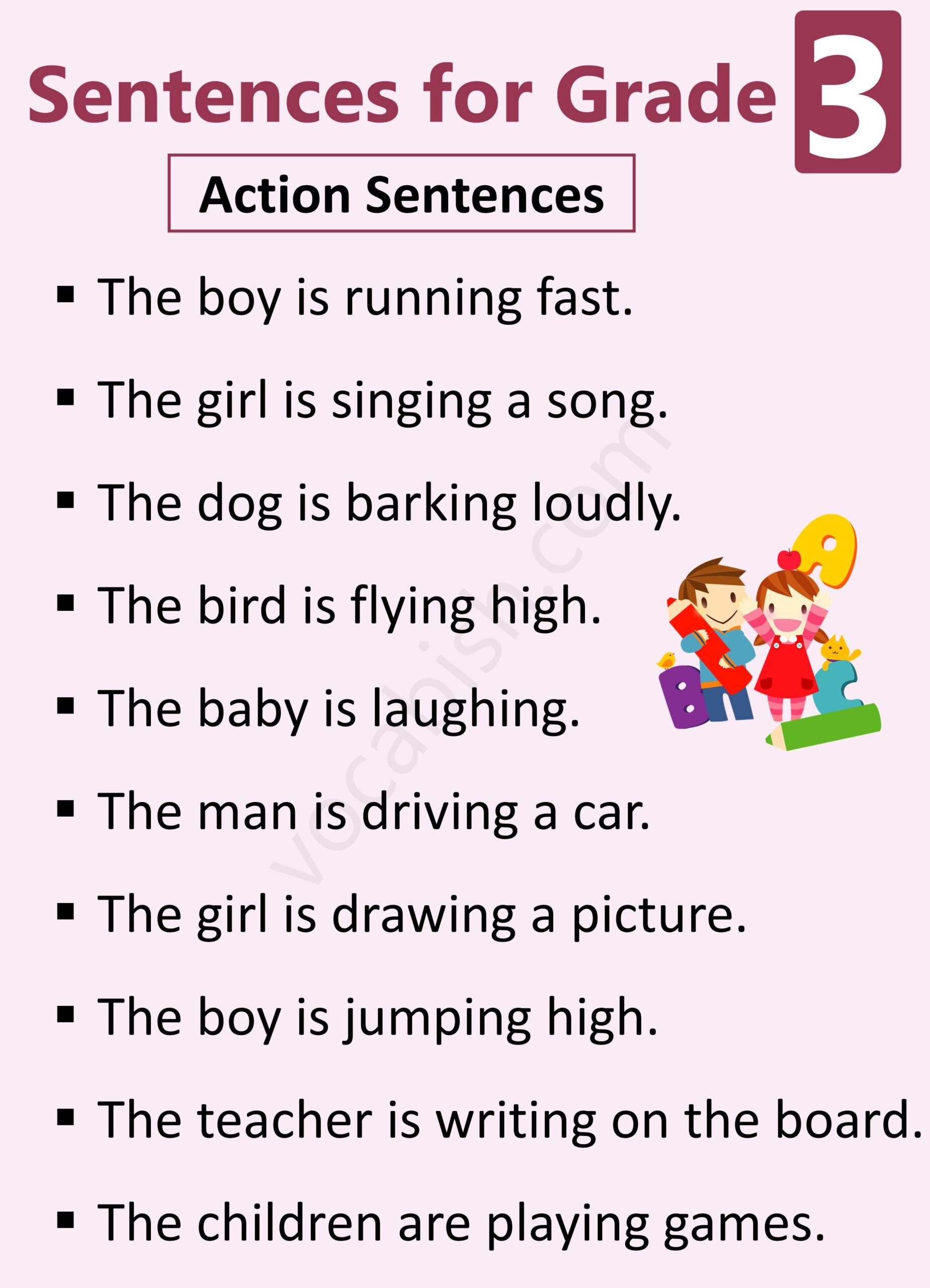 Action Sentences for 3rd Class Students