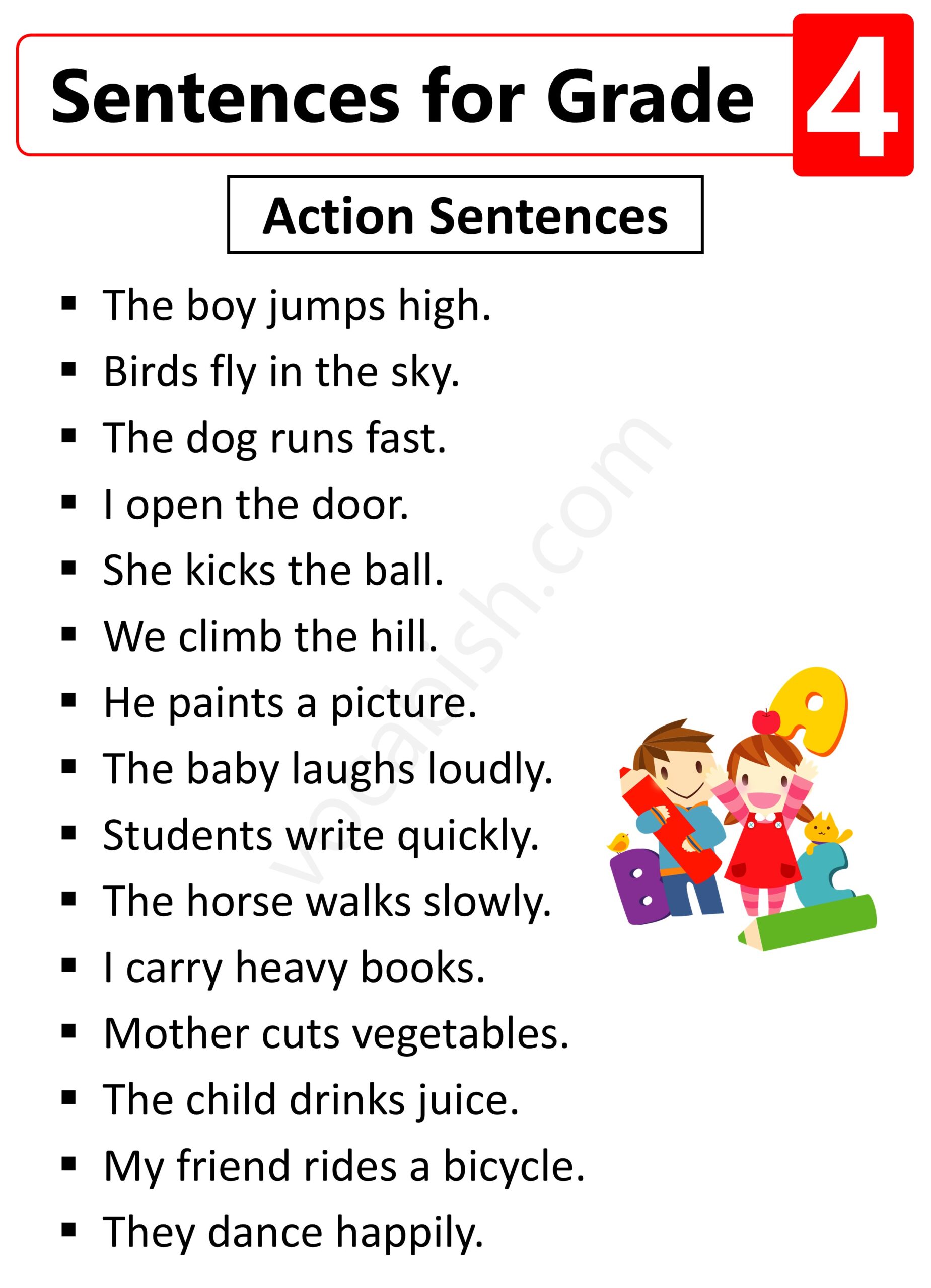 Action Sentences for Grade 4