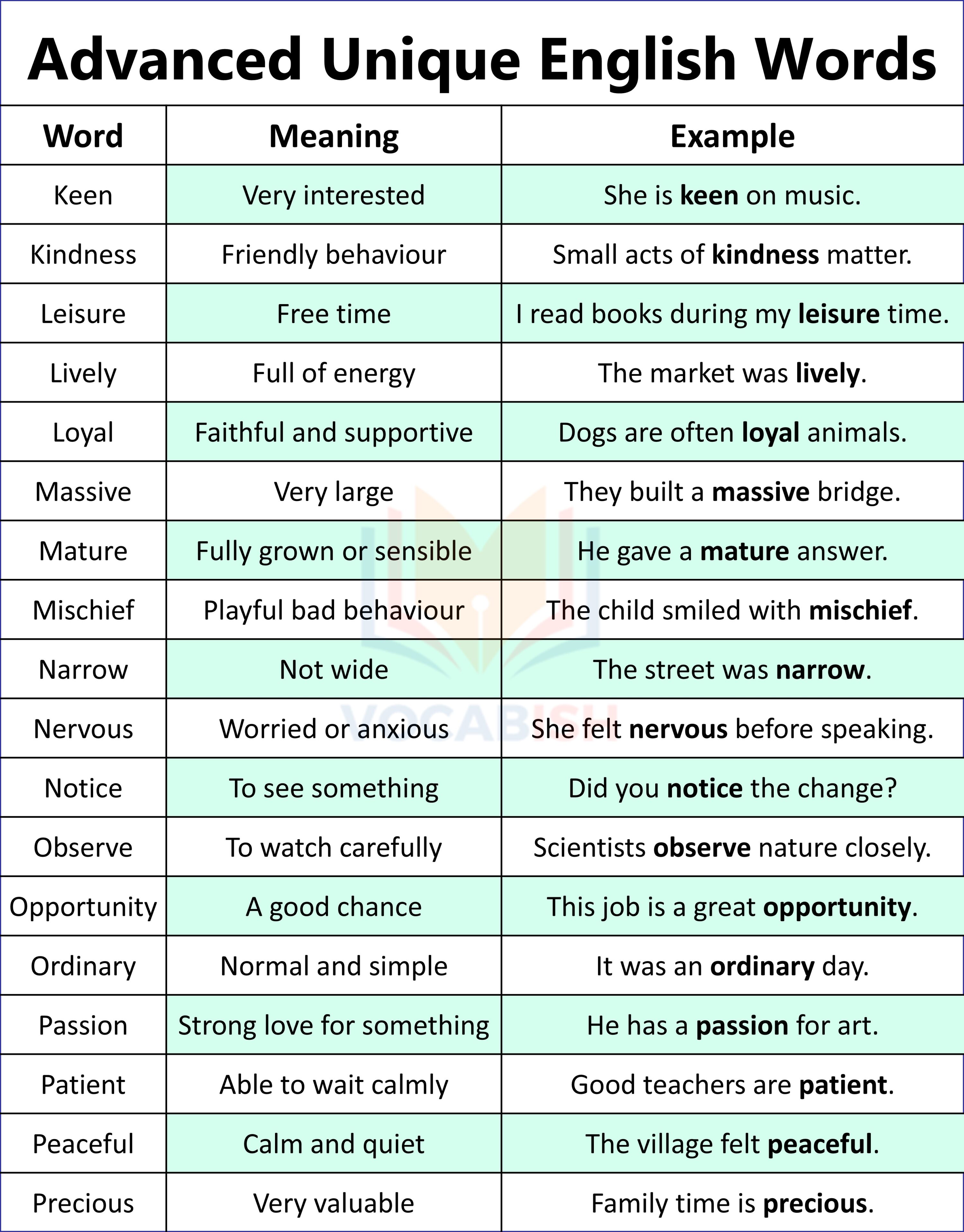 Advanced Unique English Words and Meanings