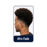 Afro fade haircut with natural afro texture on top and smoothly faded sides.