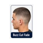 Buzz cut fade hairstyle with very short hair all over and smooth fading around the sides.