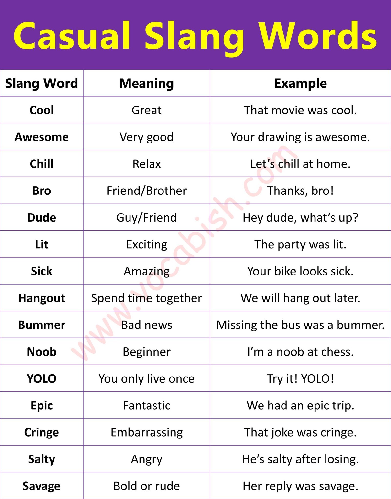 150+ Slang Words in English with Meanings and Examples | Vocabish