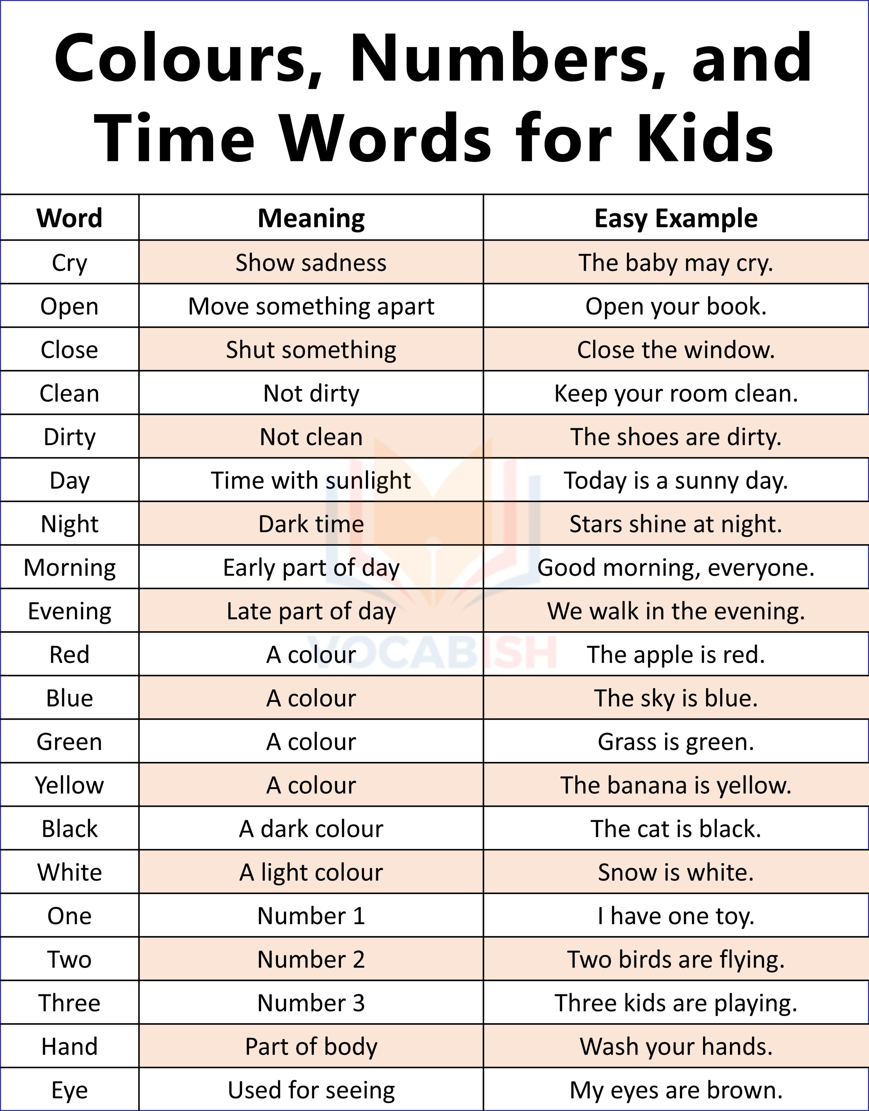 Colours, Numbers, and Time Words for Kids