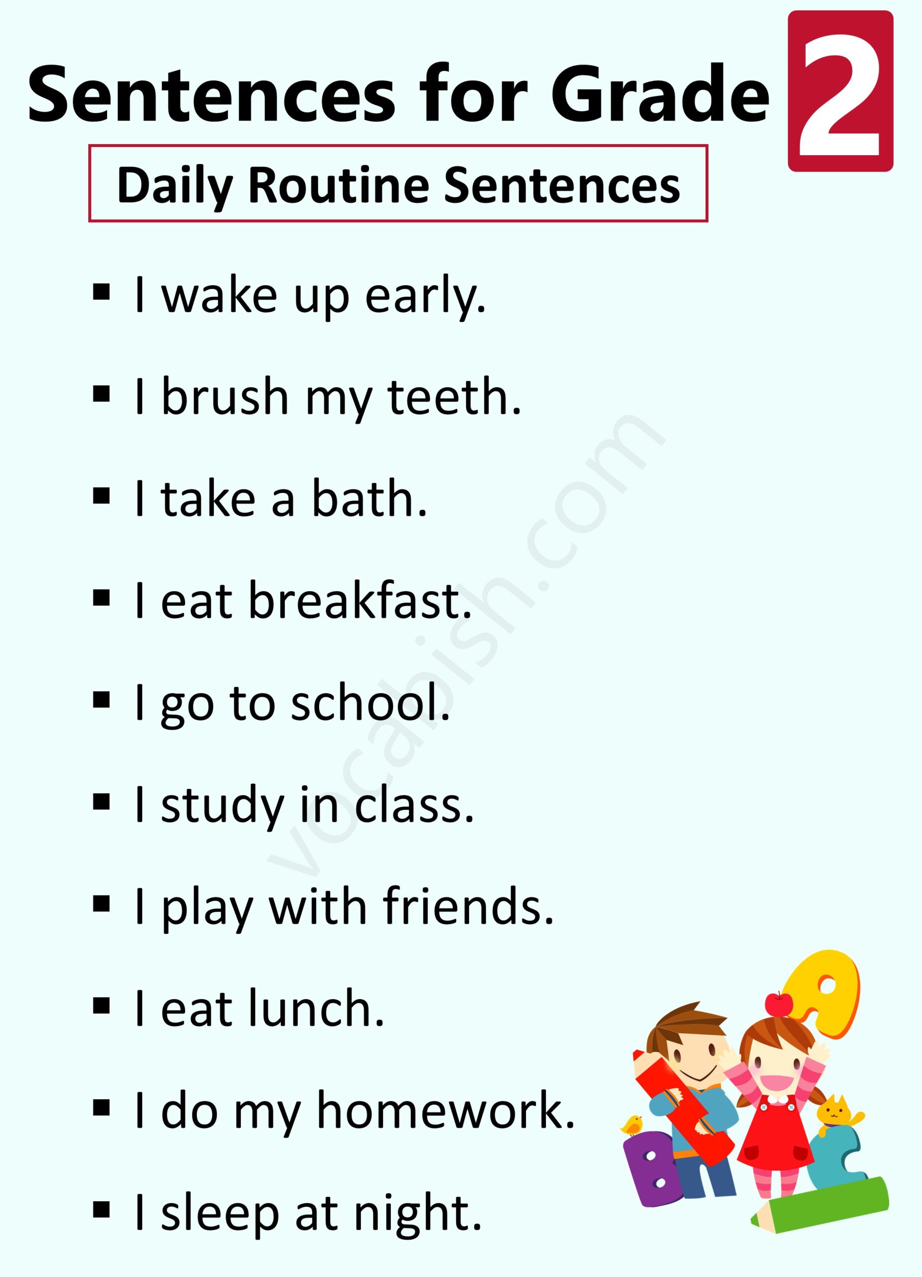 Daily Routine Sentences for Grade 2