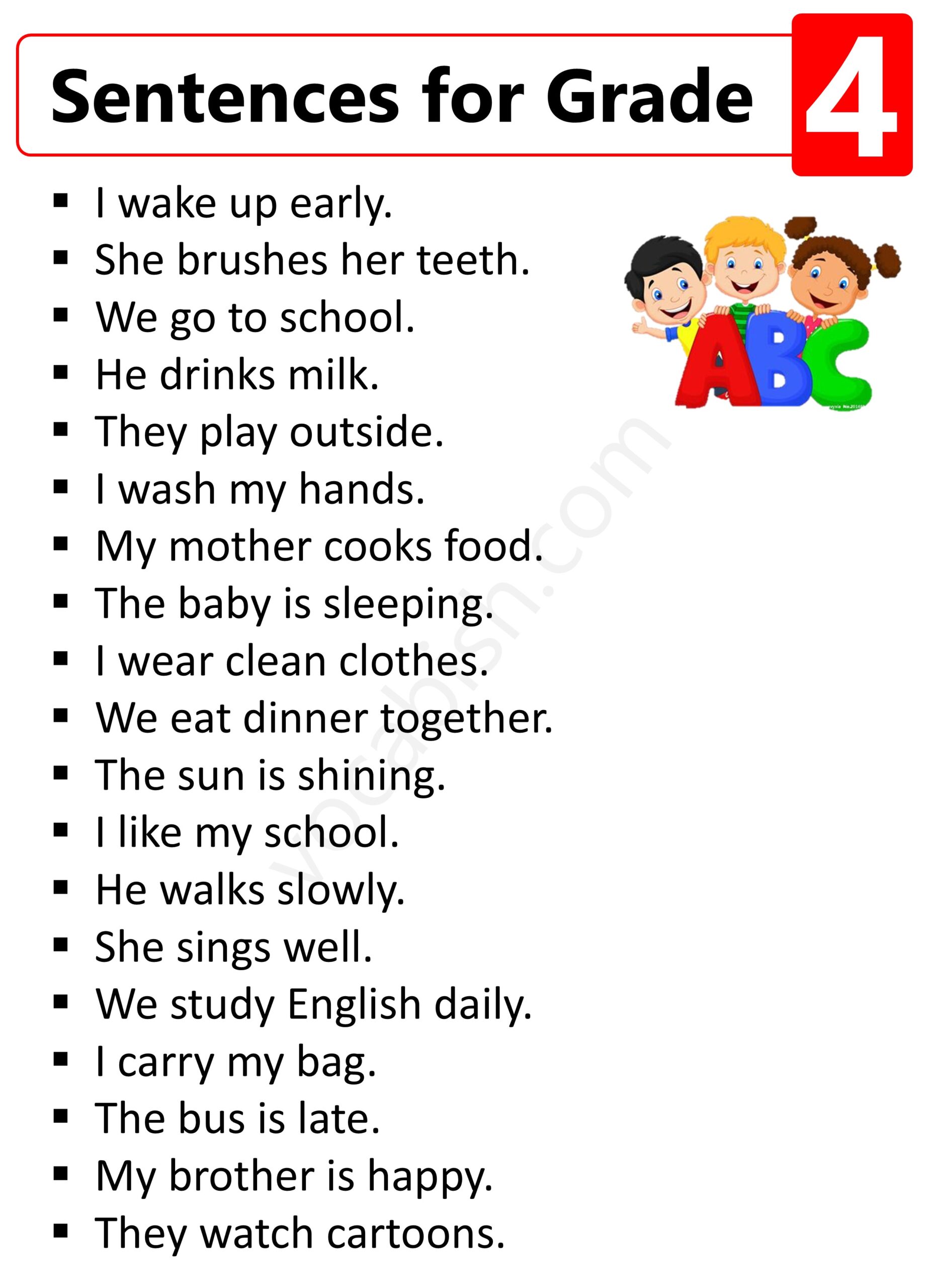 Daily Use Sentences for Grade 4