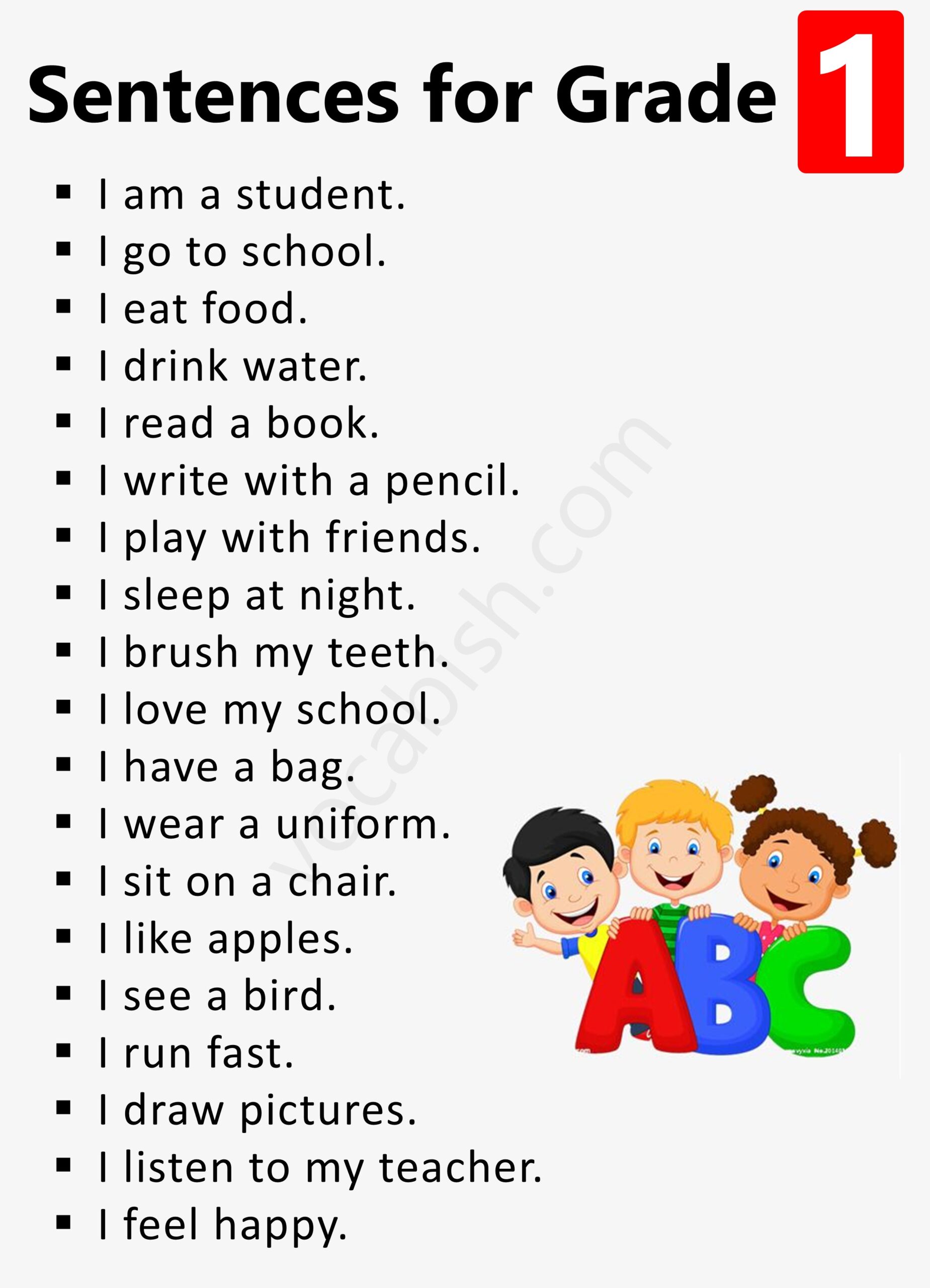 Easy Sentences for Grade 1 for Kids in English