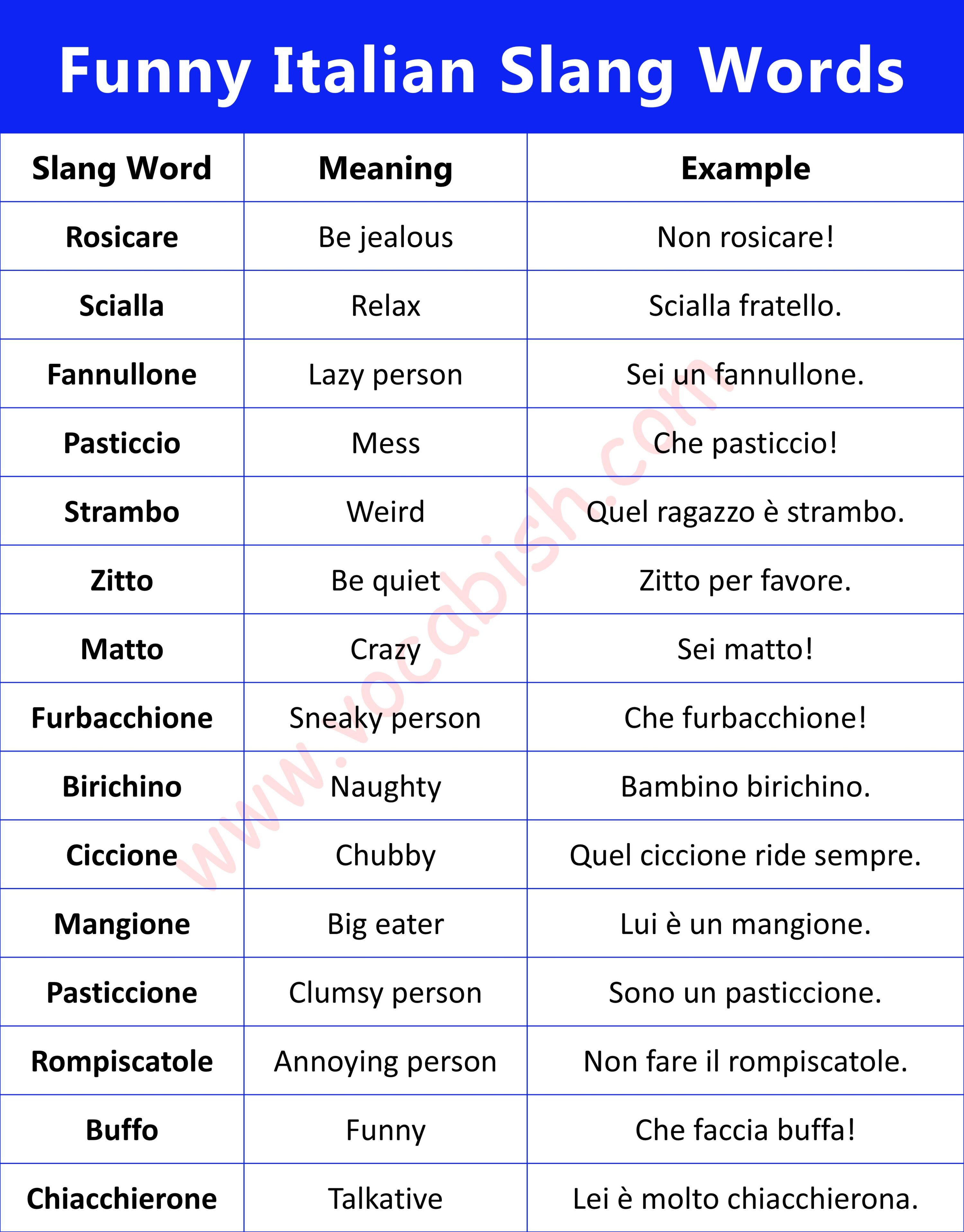 Funny Italian Slang Words with Meanings