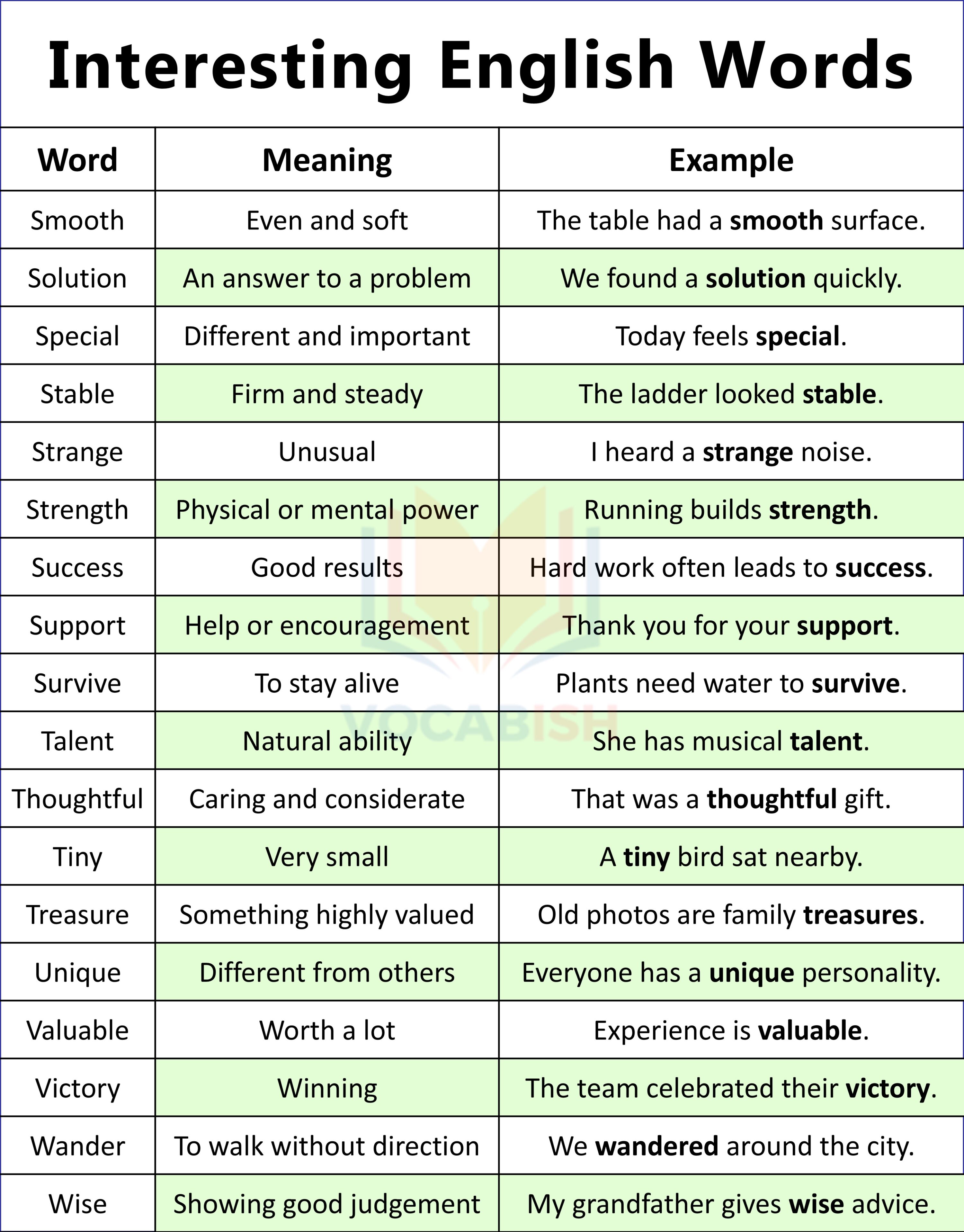 Interesting English Words Meanings and Examples