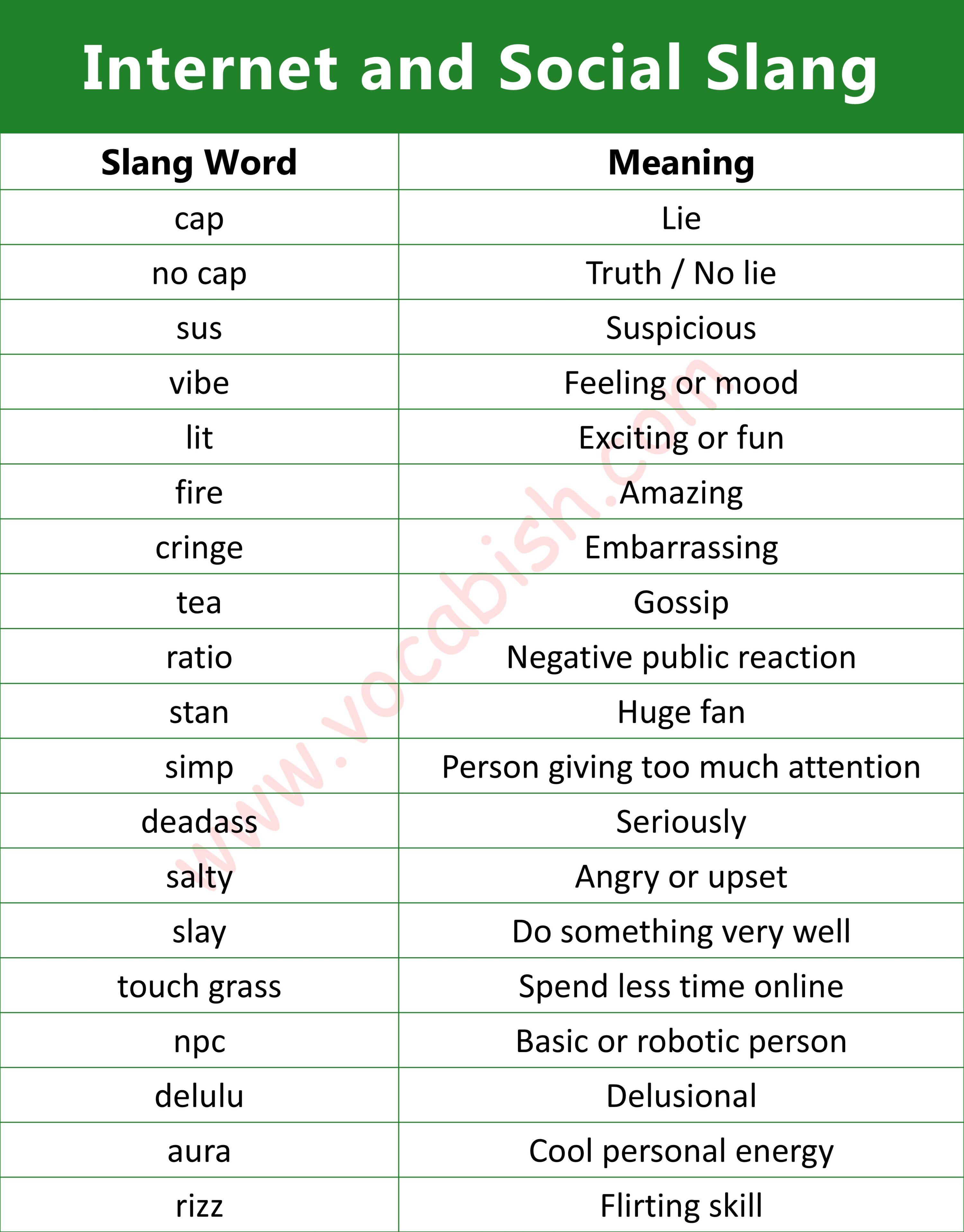 Internet and Social Media Slang Words