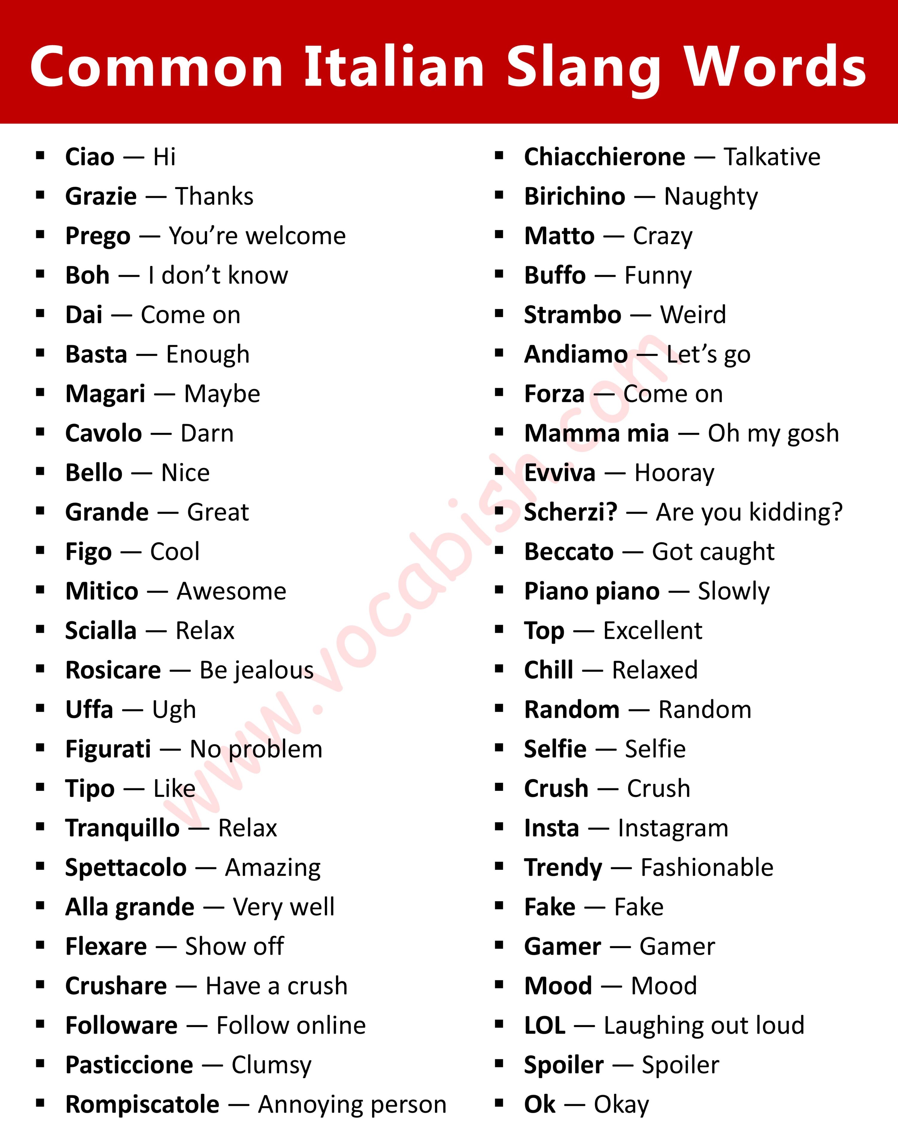 List of Common Italian Slang Words