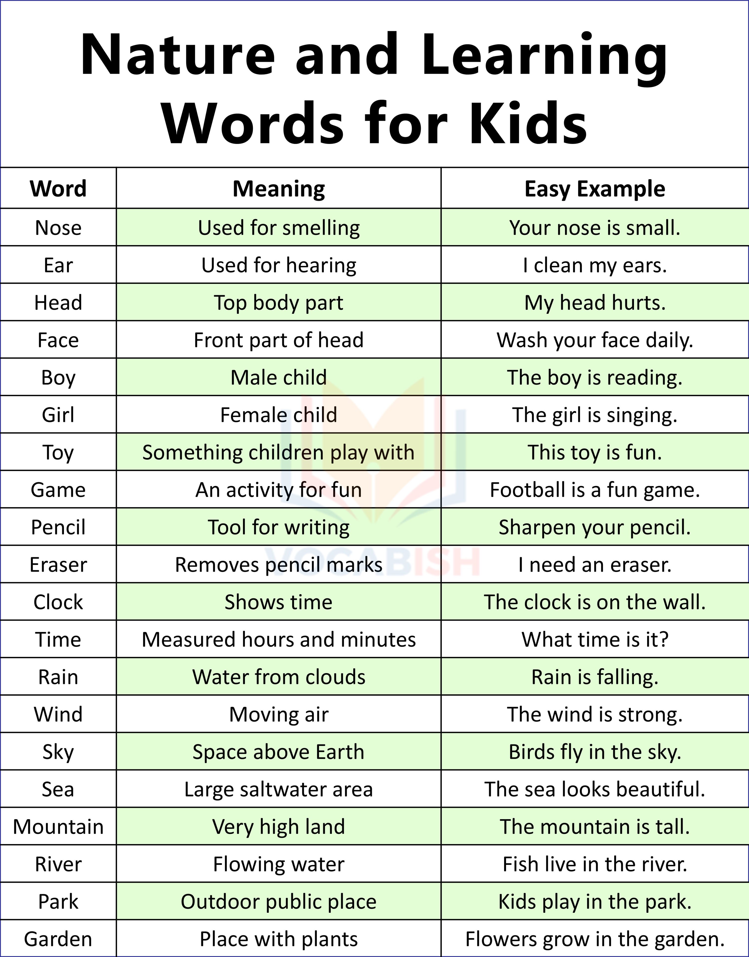 Nature and Learning Words for Kids