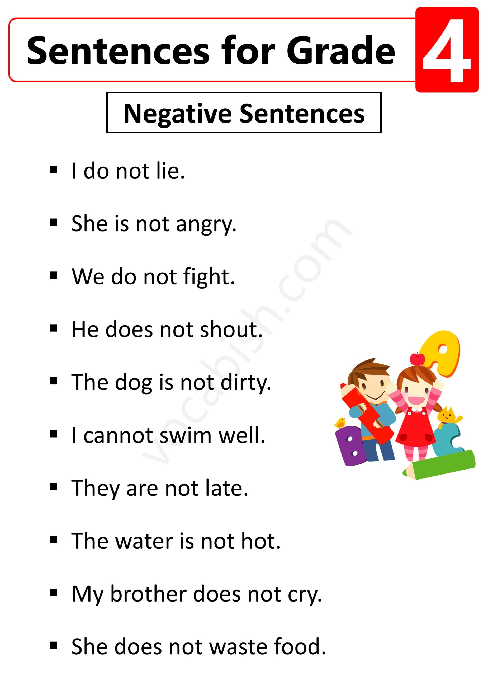 Negative Sentences for Grade 4