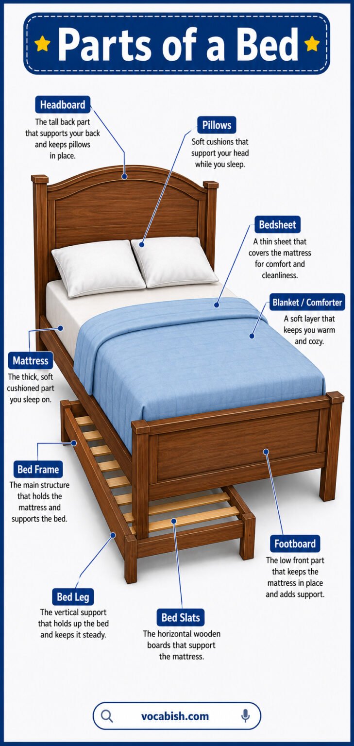 Learn Parts of a Bed and What Each Part Does | Vocabish