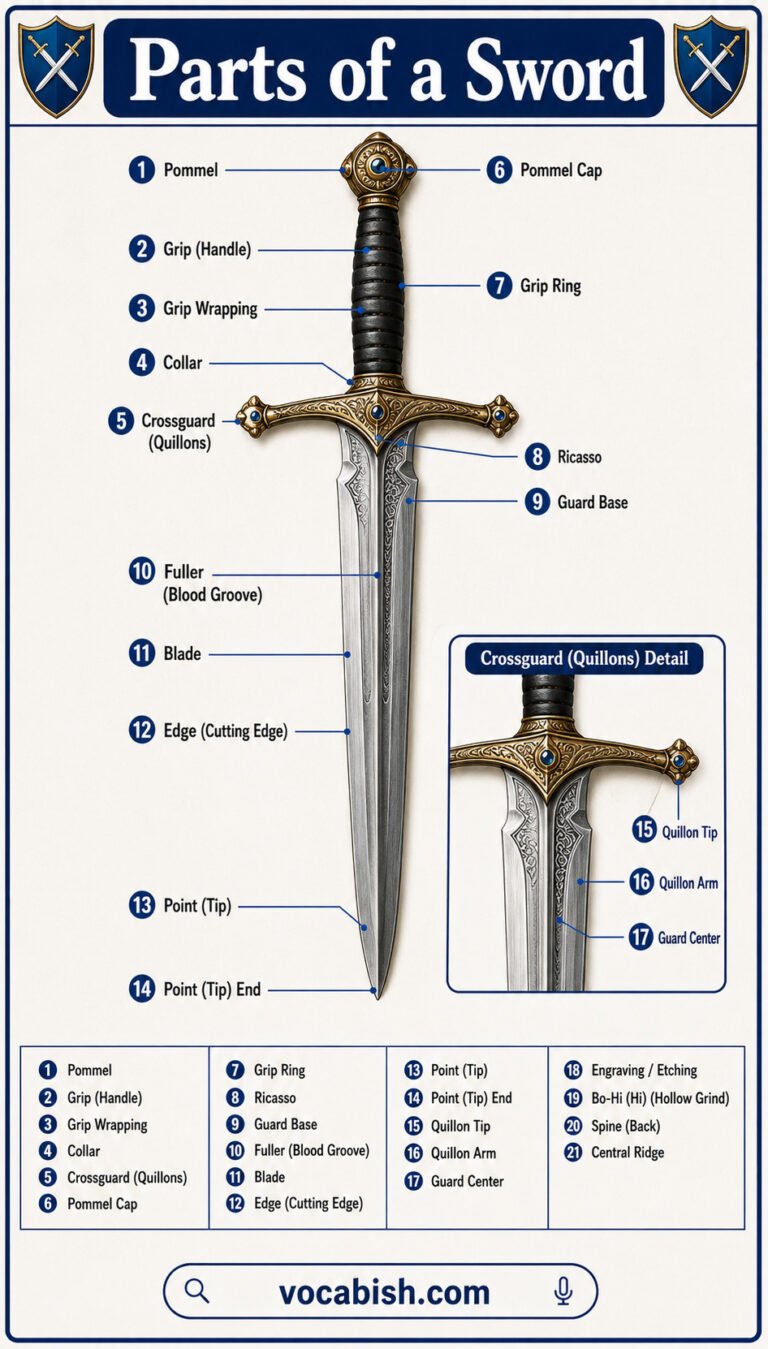 Sword Part Types Parts of a Sword Explained with Labeled Diagram | Vocabish