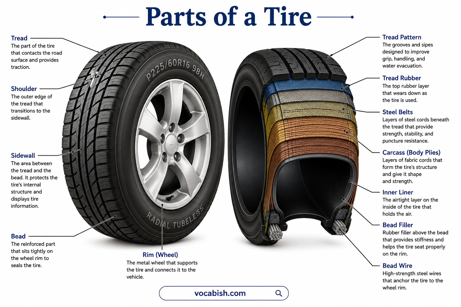 Parts of a Tire with Functions