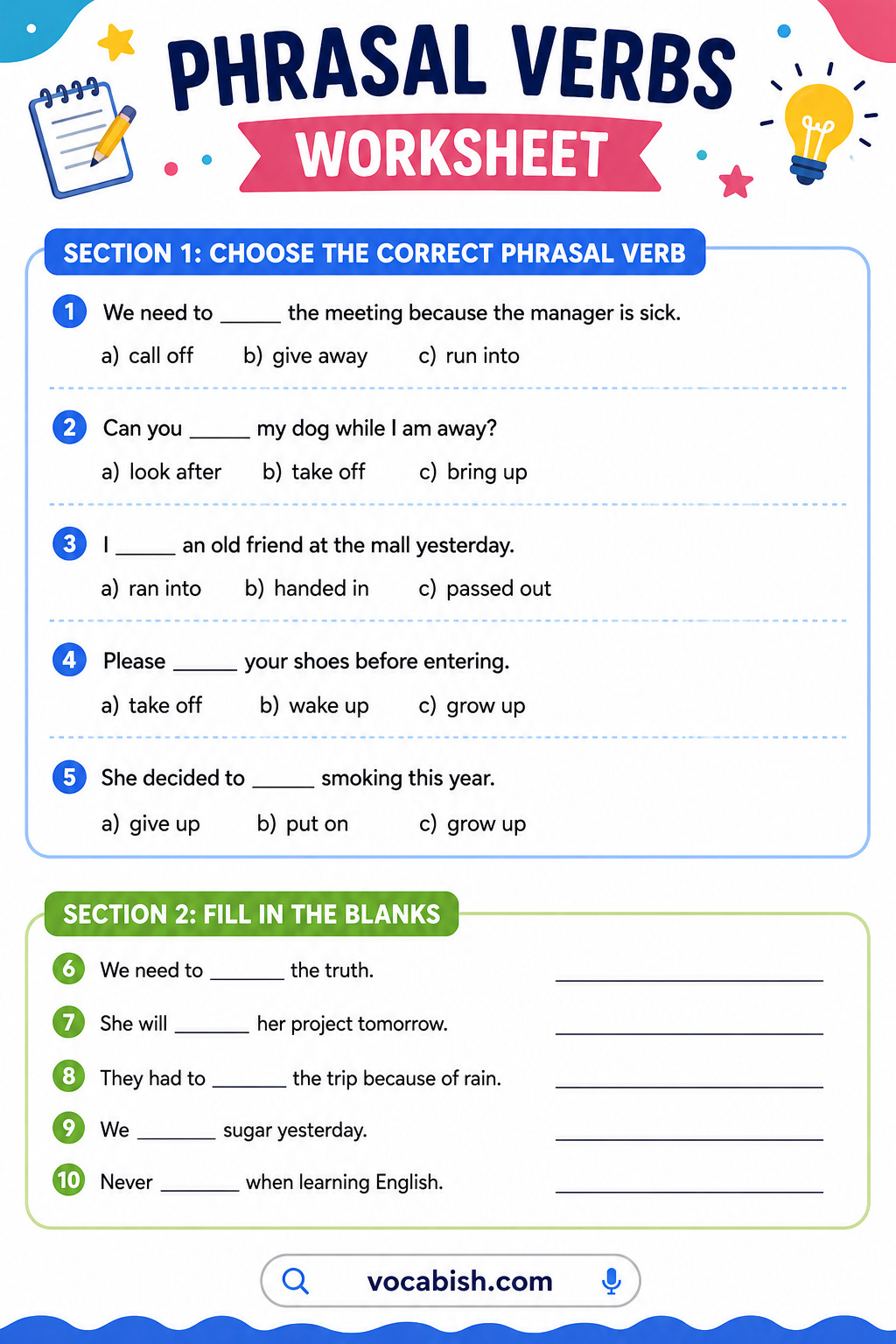 Phrasal Verbs Worksheet