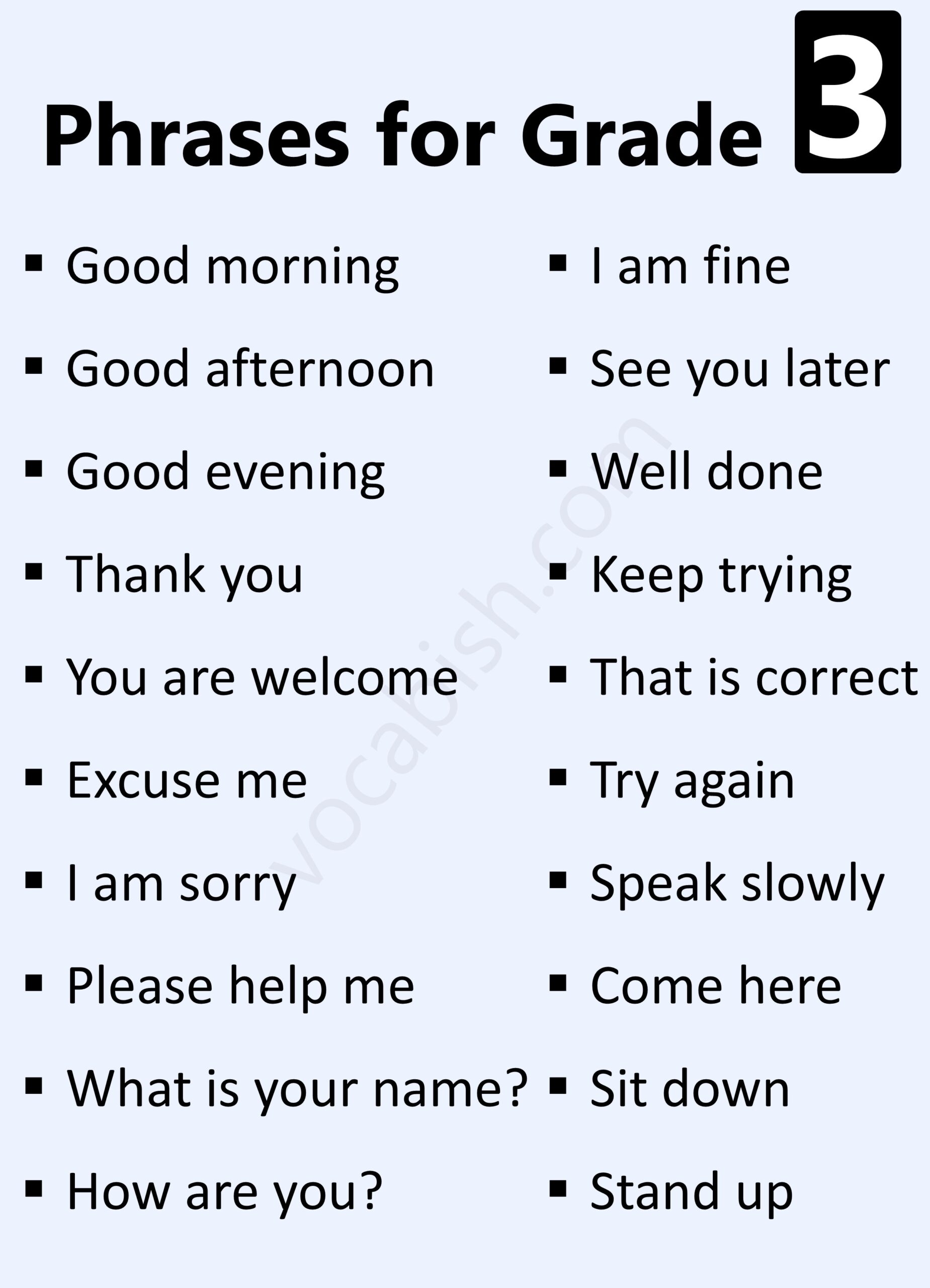 Phrases for Class 3 Students