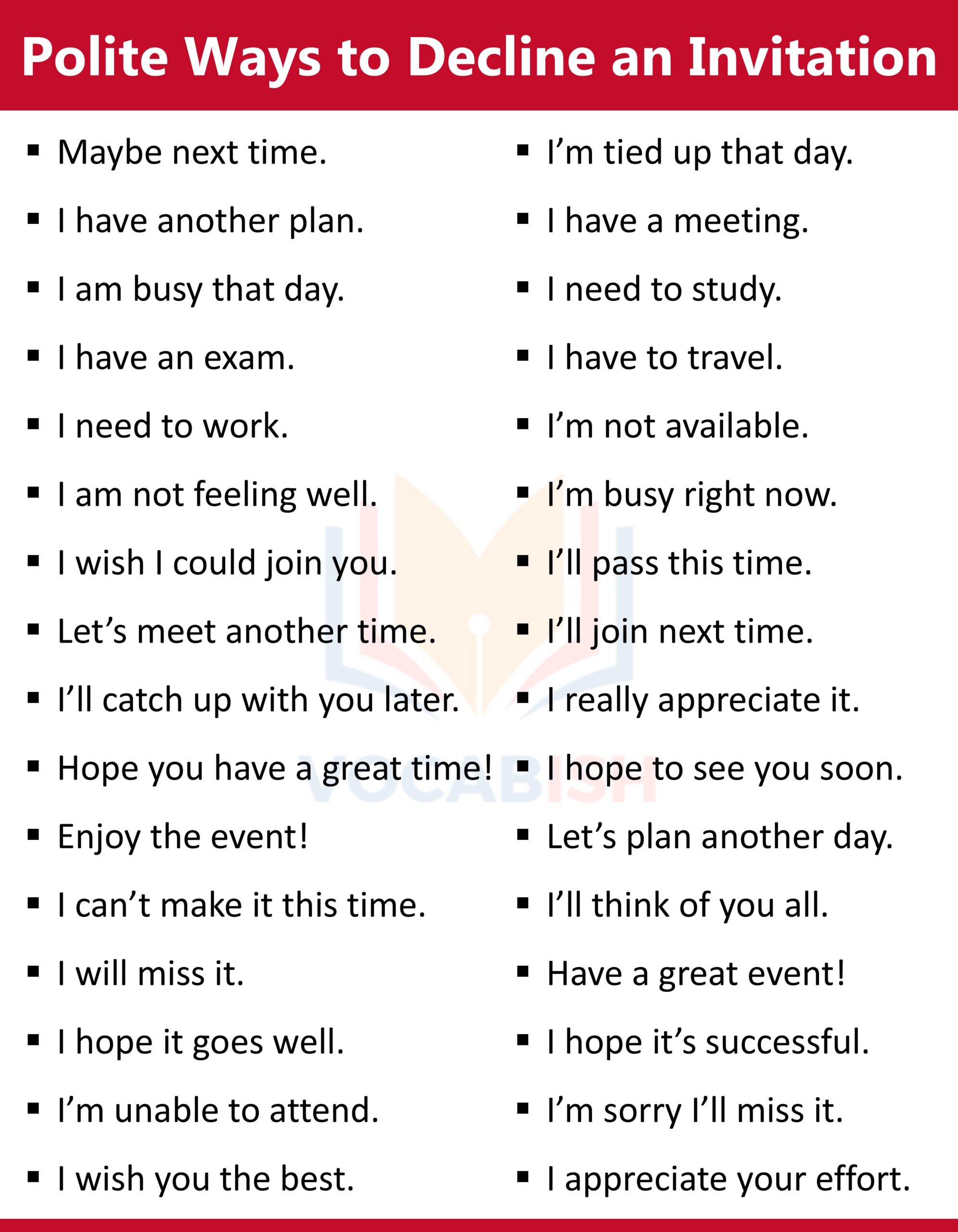 Polite Ways to Decline an Invitation Examples