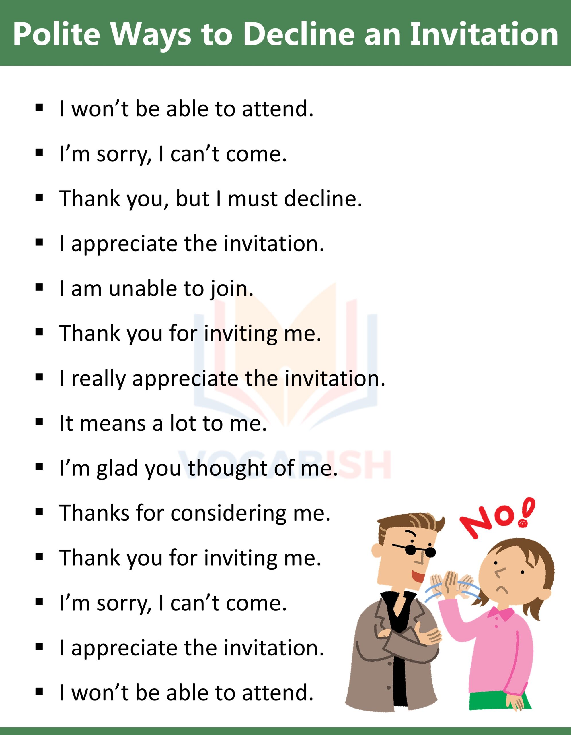 Polite Ways to Decline an Invitation in English