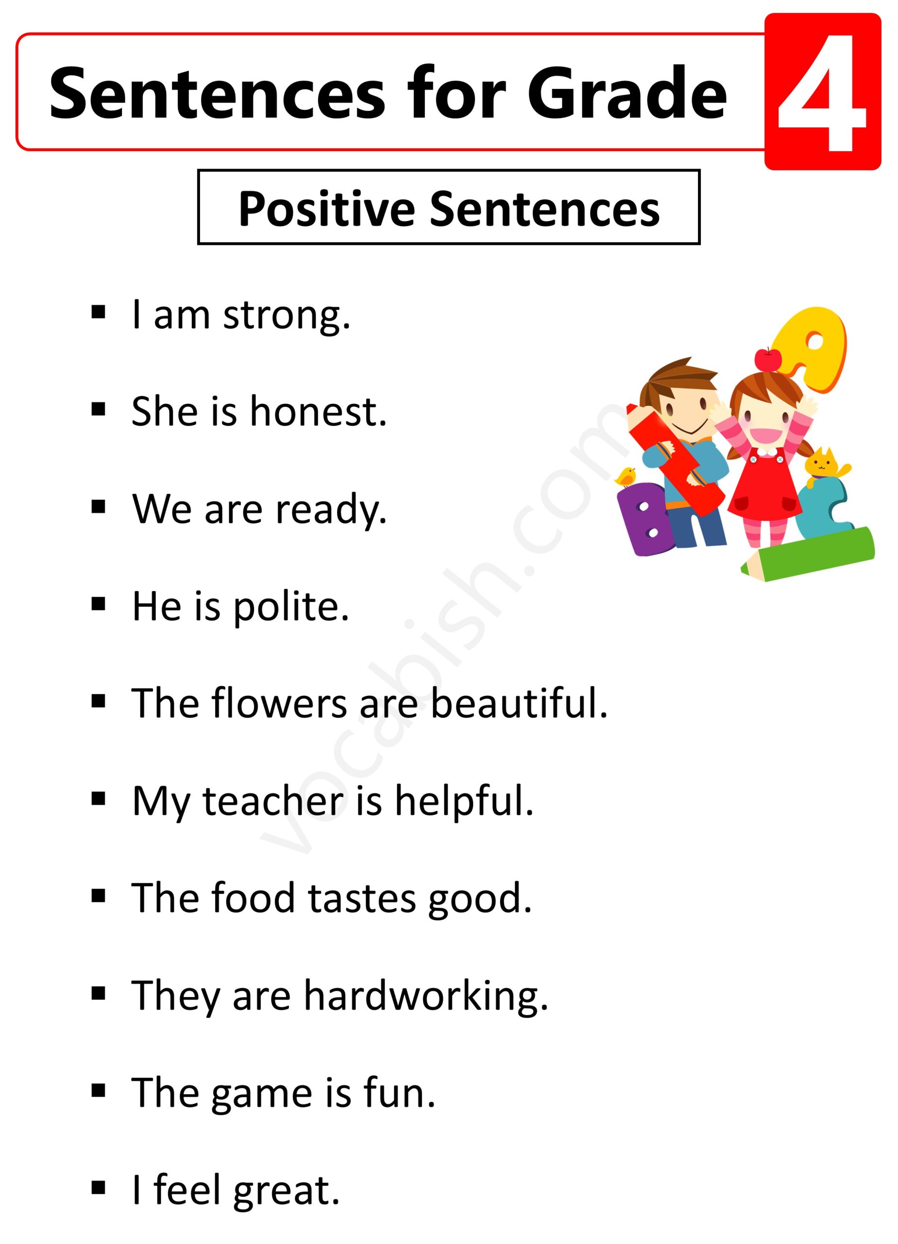 Positive Sentences for Grade 4