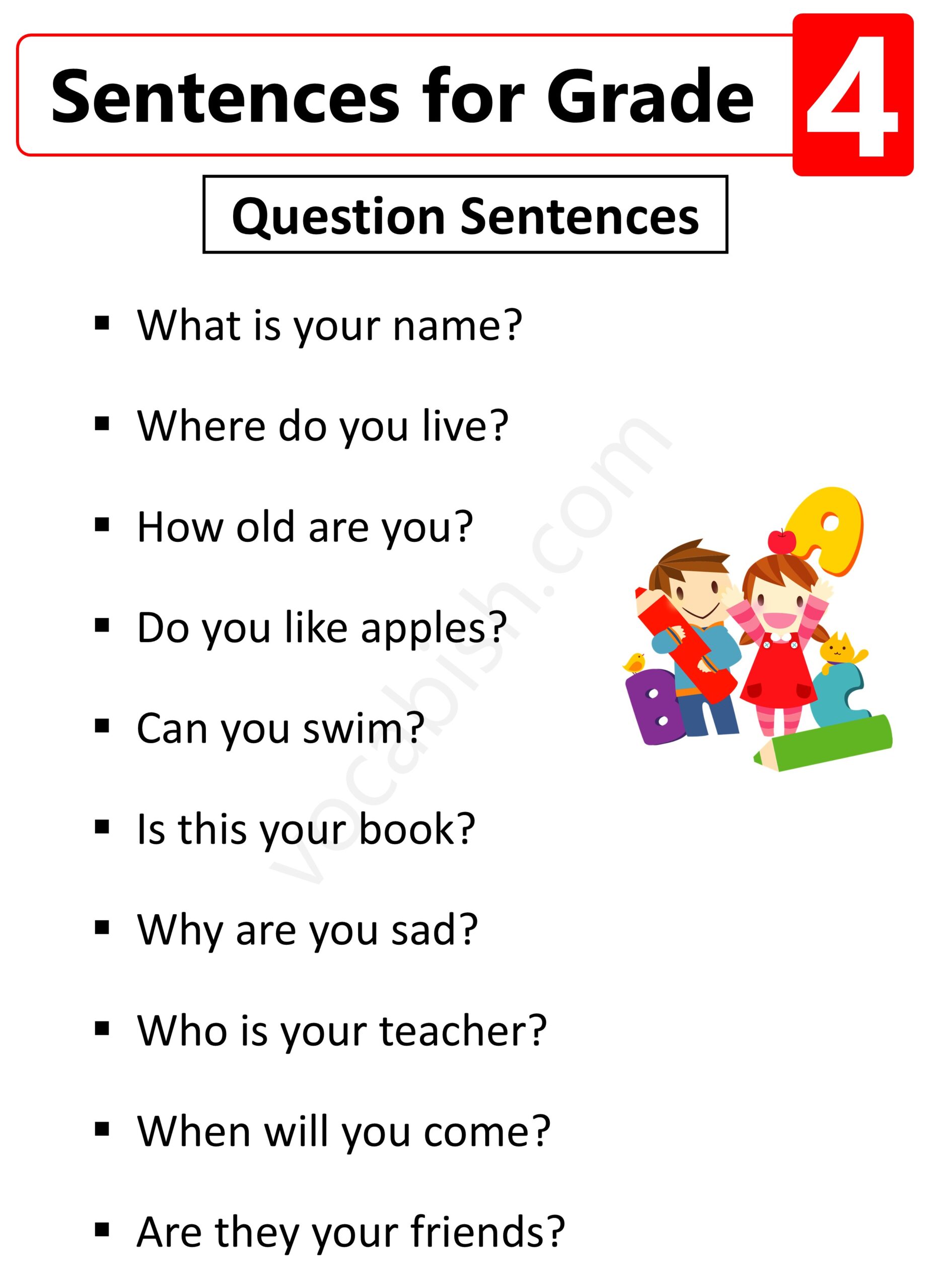Question Sentences for Grade 4