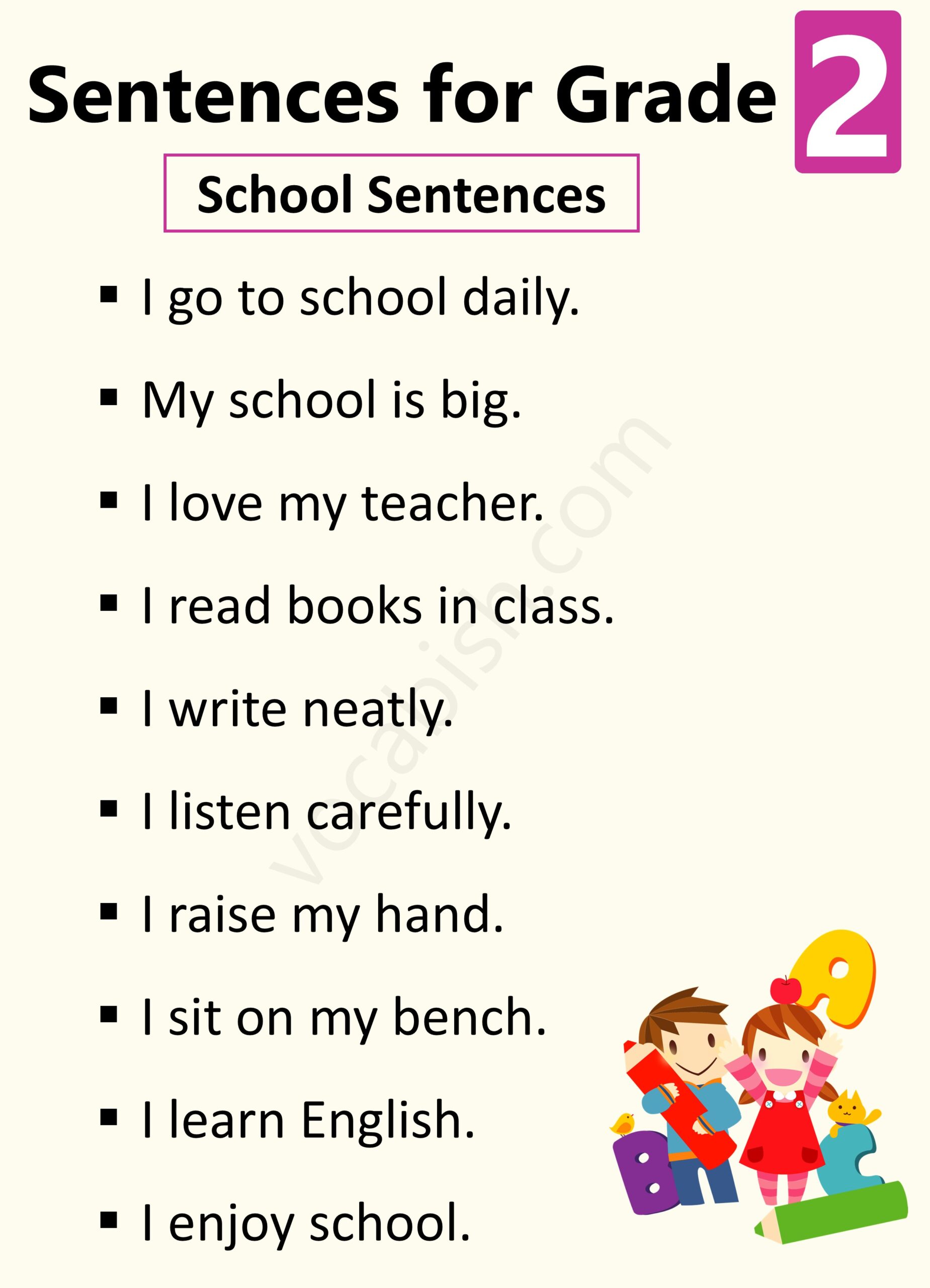 School Sentences for Grade 2 Students