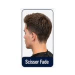 Natural scissor fade haircut with soft blended sides and textured medium-length hair on top.