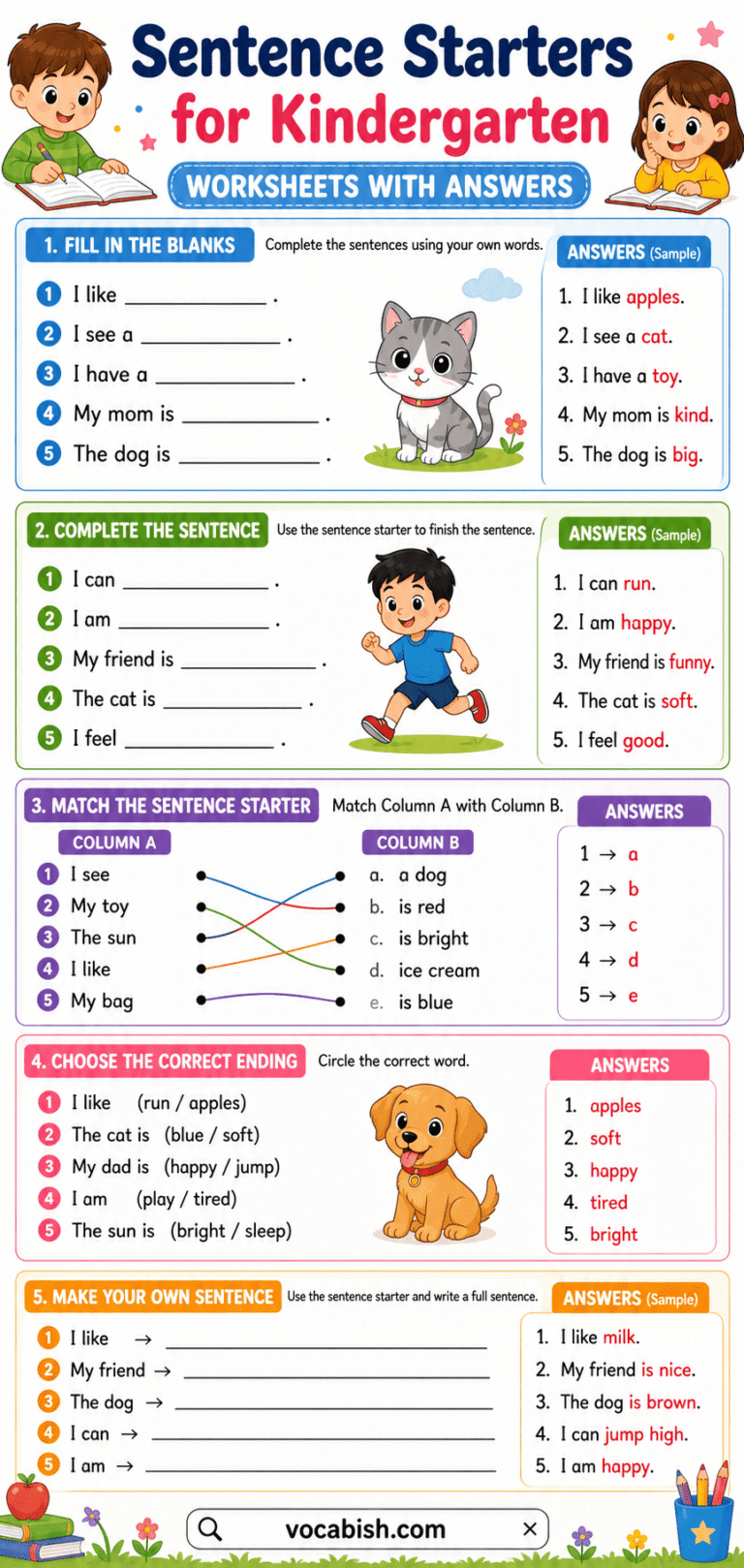 Sentence Starters for Kindergarten: Examples and Worksheets | Vocabish