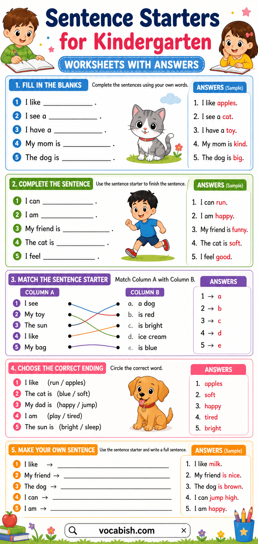 Sentence Starters for Kindergarten Worksheets