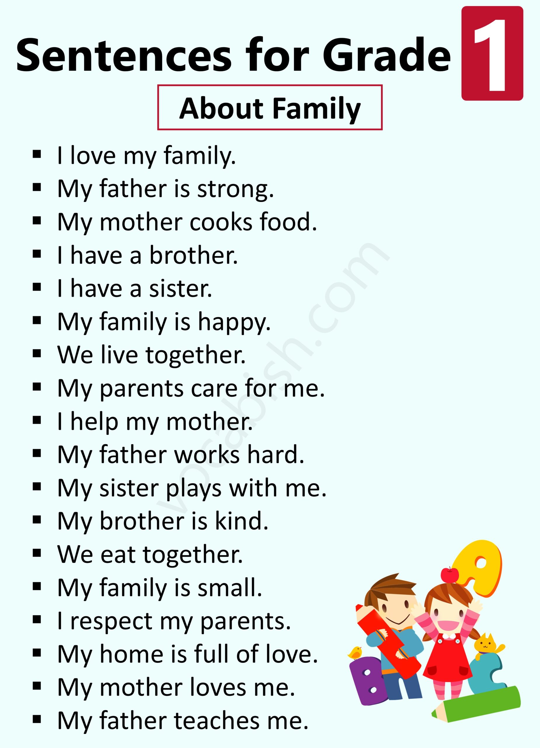 Sentences About Family for Class One