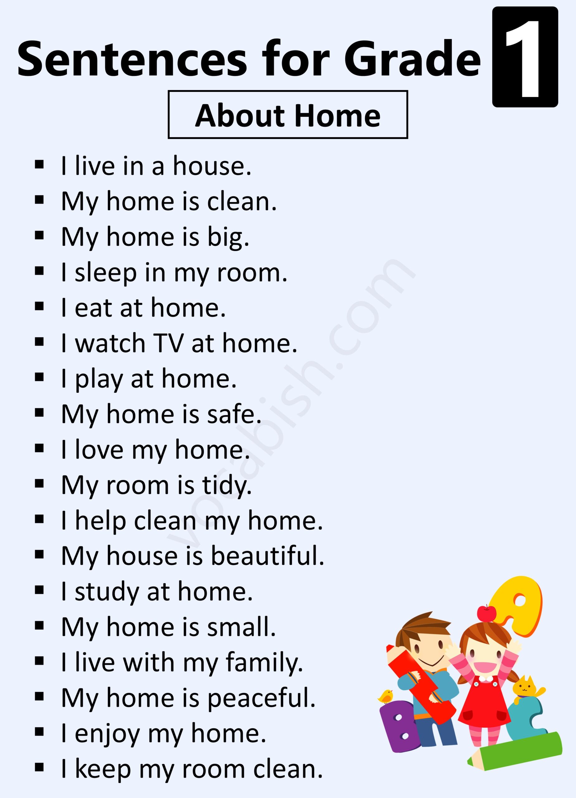 Sentences About Home for 1st Grader