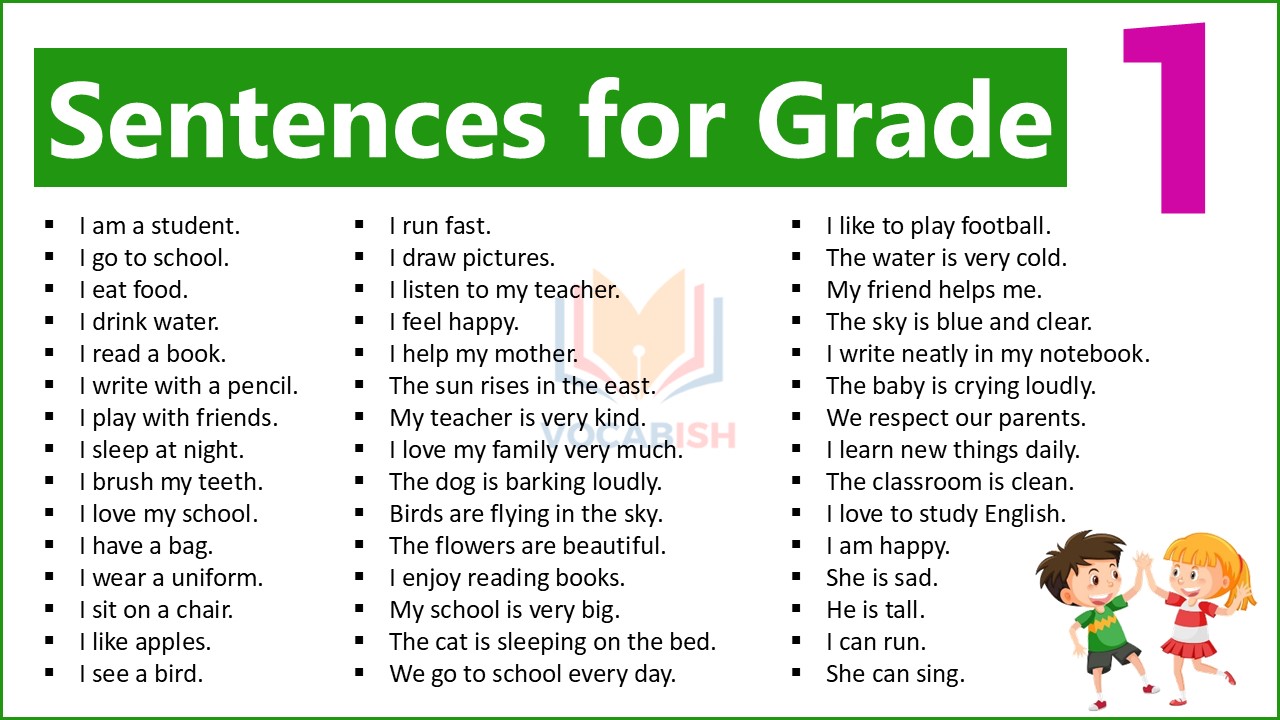 100+ Sentences for Grade 1 for Kids in English with PDF