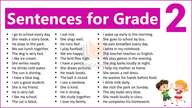 100+ Sentences for Grade 2 Students in English with PDF