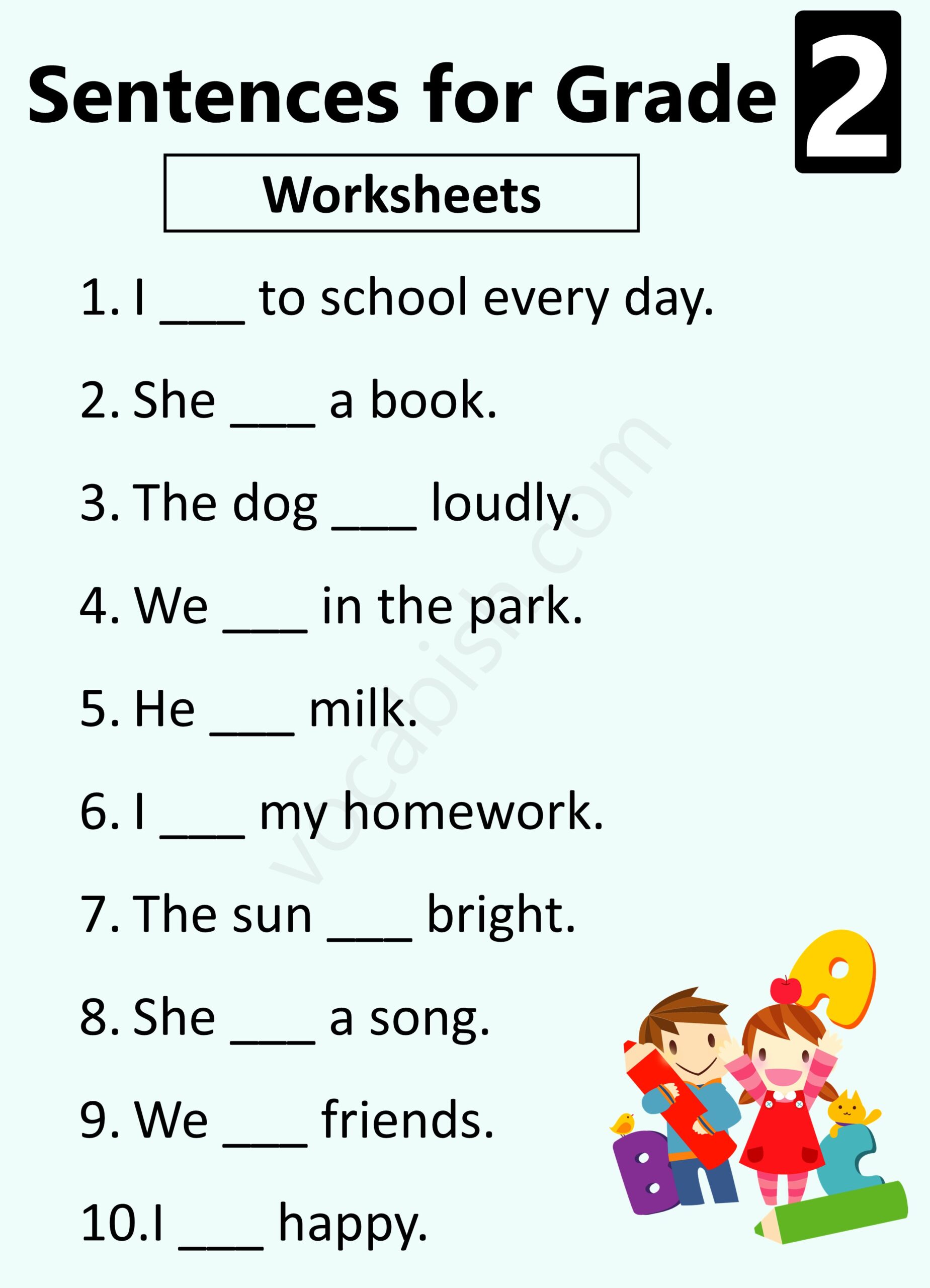 Sentences for Grade 2 Worksheets for Kids with Answers