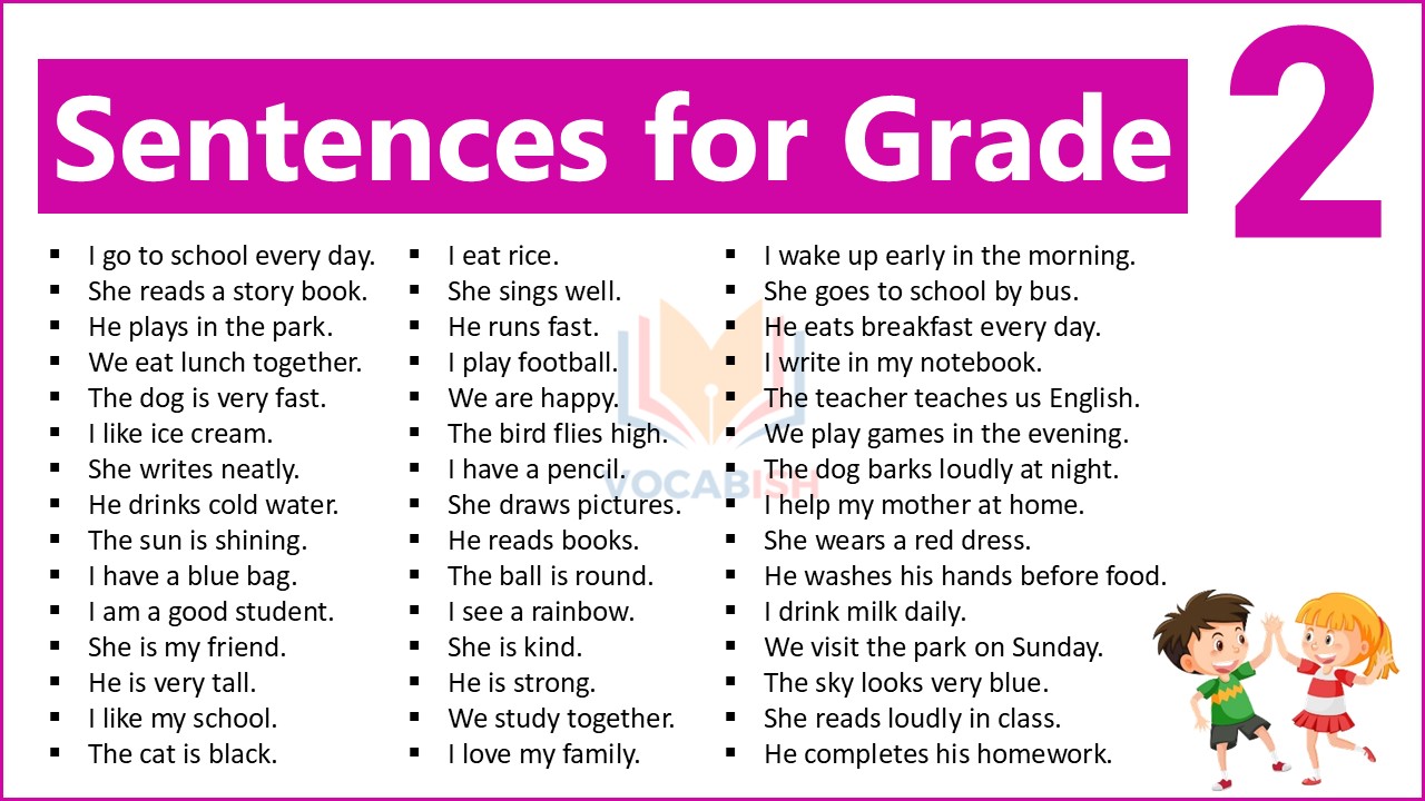 100+ Sentences for Grade 2 Students in English with PDF